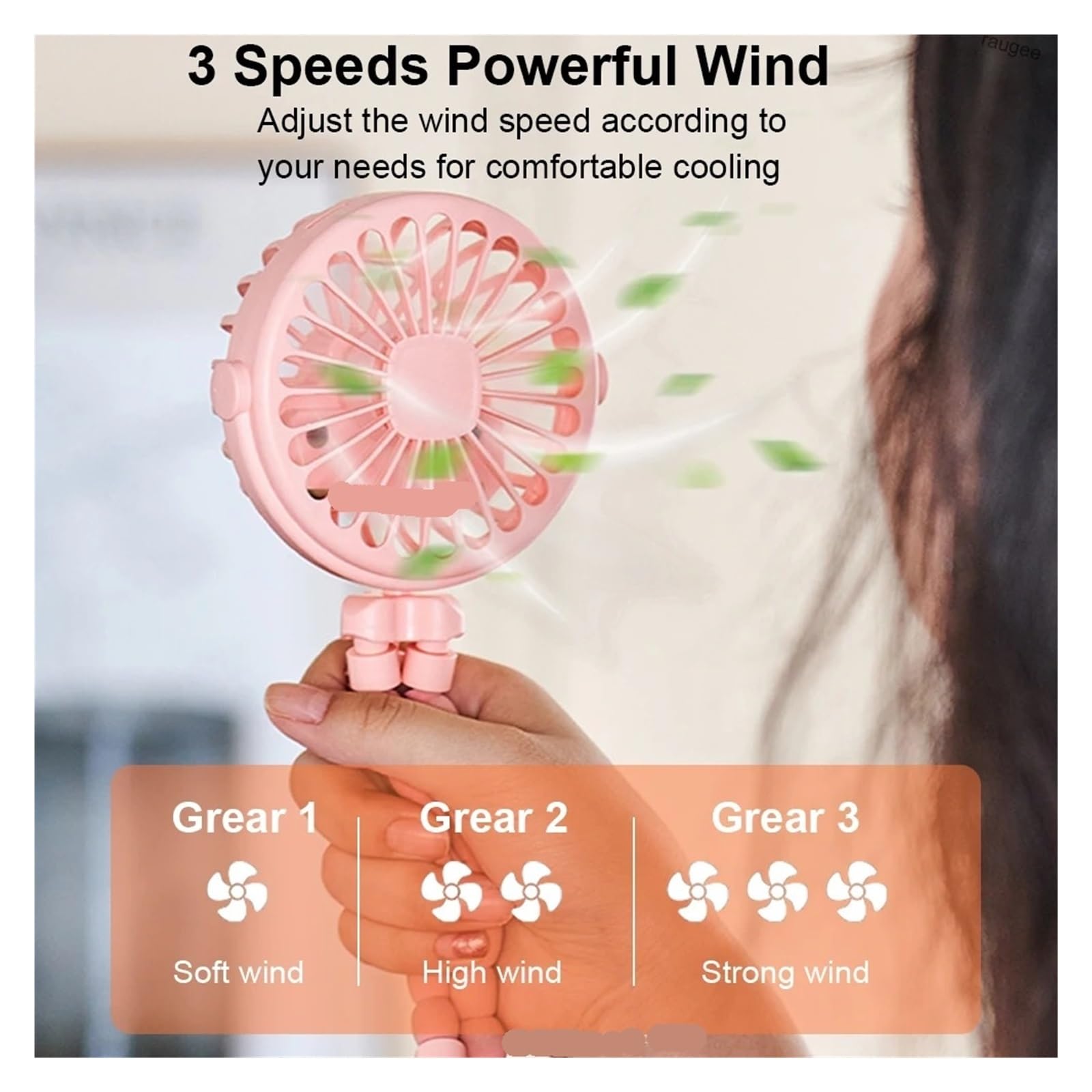 Mini Ventilateur À Clip Portable, Poussette, Rechargeable Par USB, Bébé Poulpe, Rotation 360 °, Trépied D'extérieur, Petit Ventilateur Voiture À Double Tête(Pink)