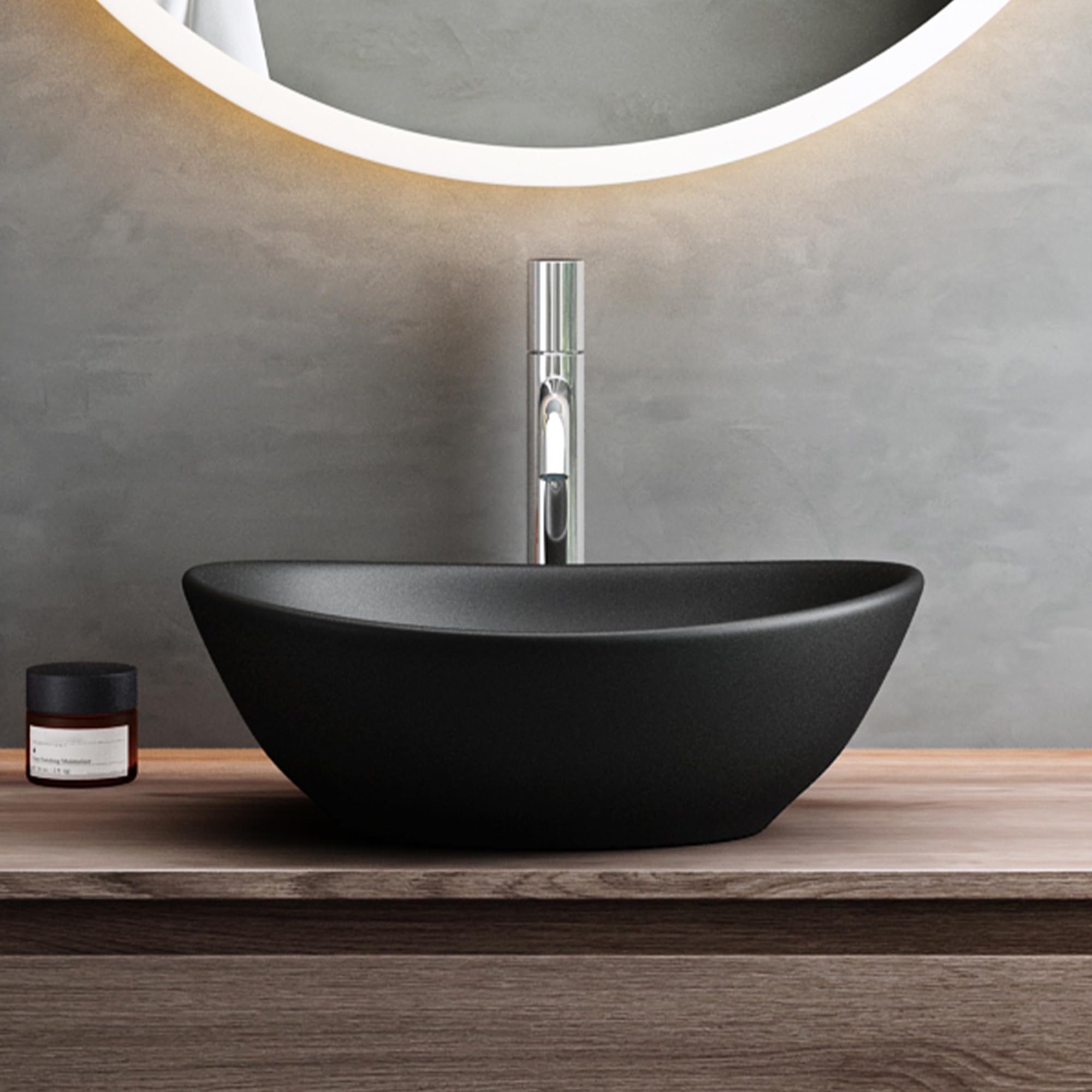 Mai & Mai Lavabo sobre Encimera Lavabo Baño | Ovalado | Negro Mate | Cerámica | 42x34x14,5cm | sin Orificio para Grifo sin Rebosadero | Brüssel205