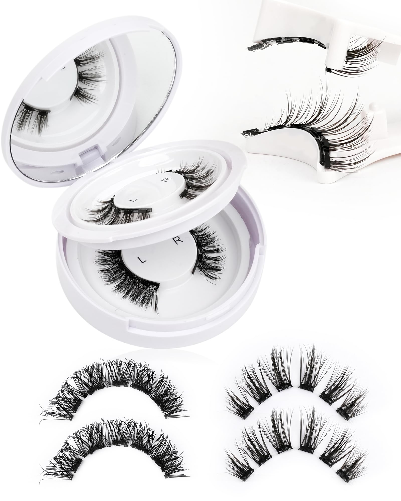 Ciglia magnetiche dall'aspetto naturale, 2 paia di ciglia magnetiche riutilizzabili su entrambi i lati, con applicatore e specchio, senza colla necessaria, colore nero (Manga Look 5-11 mm)