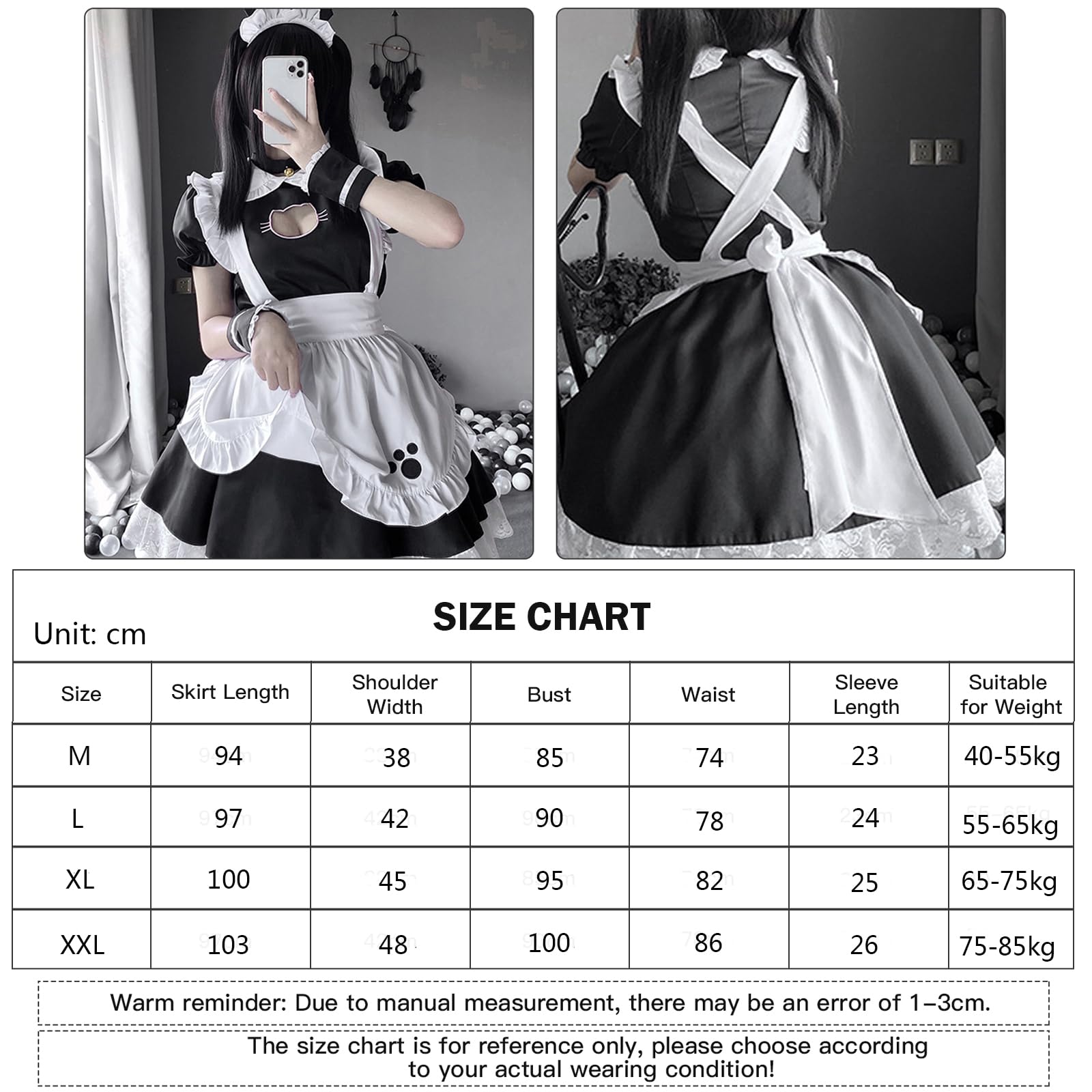 YushengTai Maid Outfit Black and White Cat French Maid Dress, Maid Cosplay,  Cute Cat Girl Dress, Maid Costume with Headband Stockings for Christmas,  Halloween, Carnival, Size XXL - BigaMart