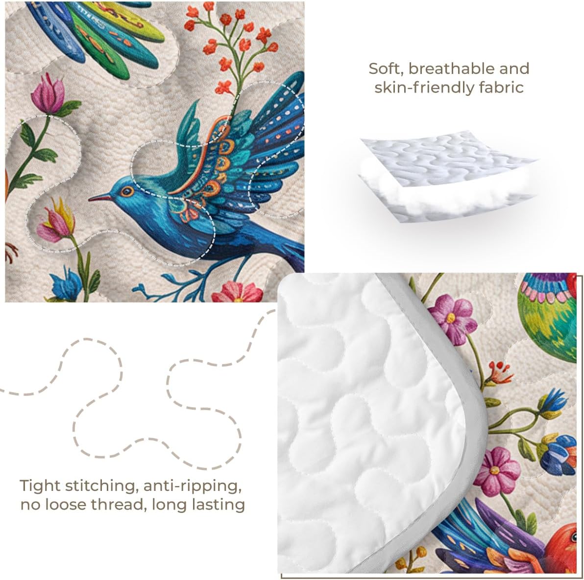 Sleepwish Colorful Floral Hummingbird Quilt Set Twin 2 Pieces Bird Bedding Boho Cottagecore Bedspread with 1 Pillowcase Lightweight Flower Bird Bedding Set for Girls Bedroom Dorm Room