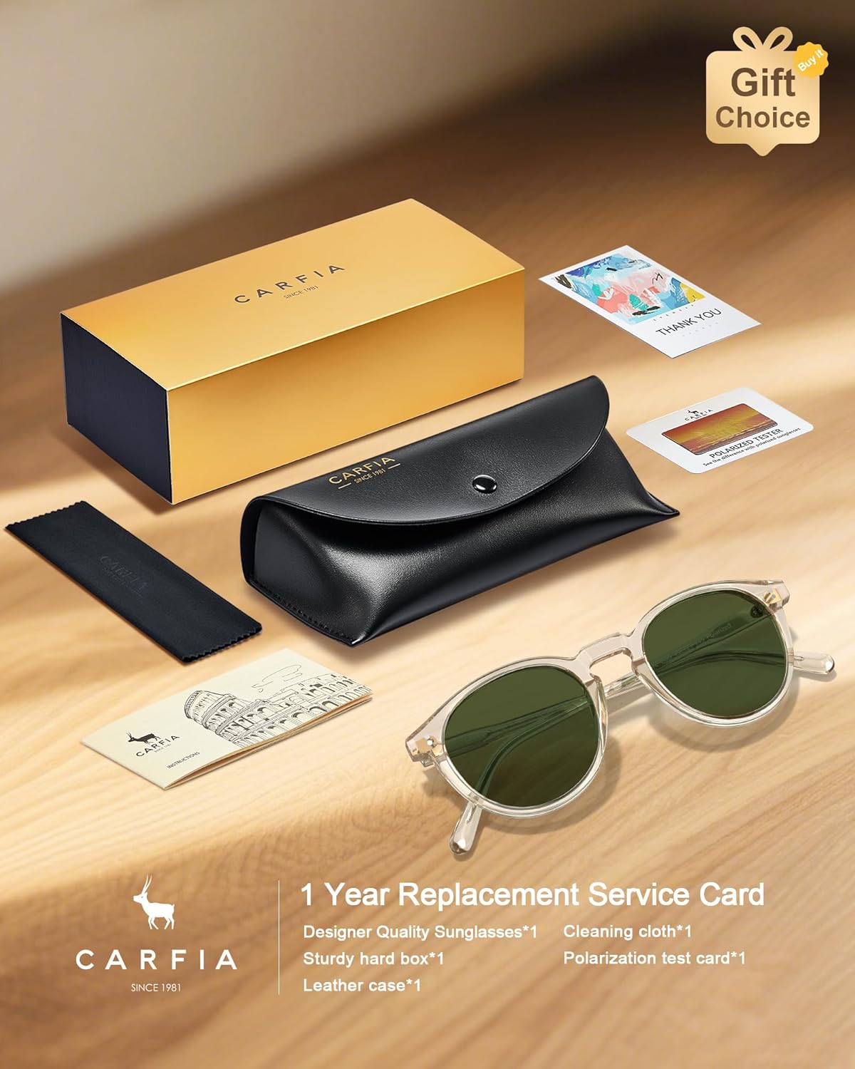 CARFIA Round Polarized Sunglasses for Women UV Protection Acetate Frame Classic Retro Style CA2302 - Image 6