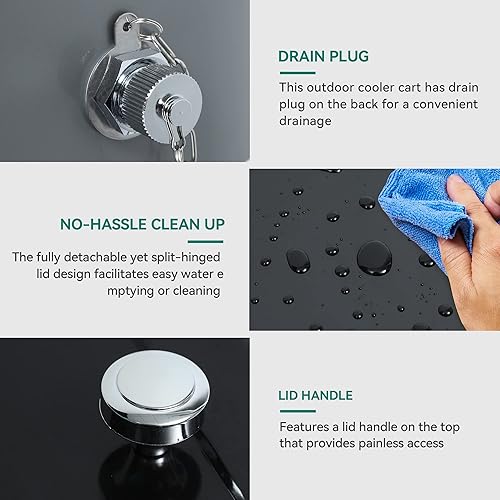 Miniatura 6 de YITAHOME Carro enfriador con abridor de botellas, enfriador portátil para patio con ruedas, carrito de bebidas al aire libre