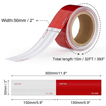 CARGEN DOT-C2 Reflective Tape for Trucks Trailers, 2 X 32FT Roll | Waterproof PET, for vehicle boats night safety, high-visibility outdoor warning on driveways signs, 1 roll red and white
