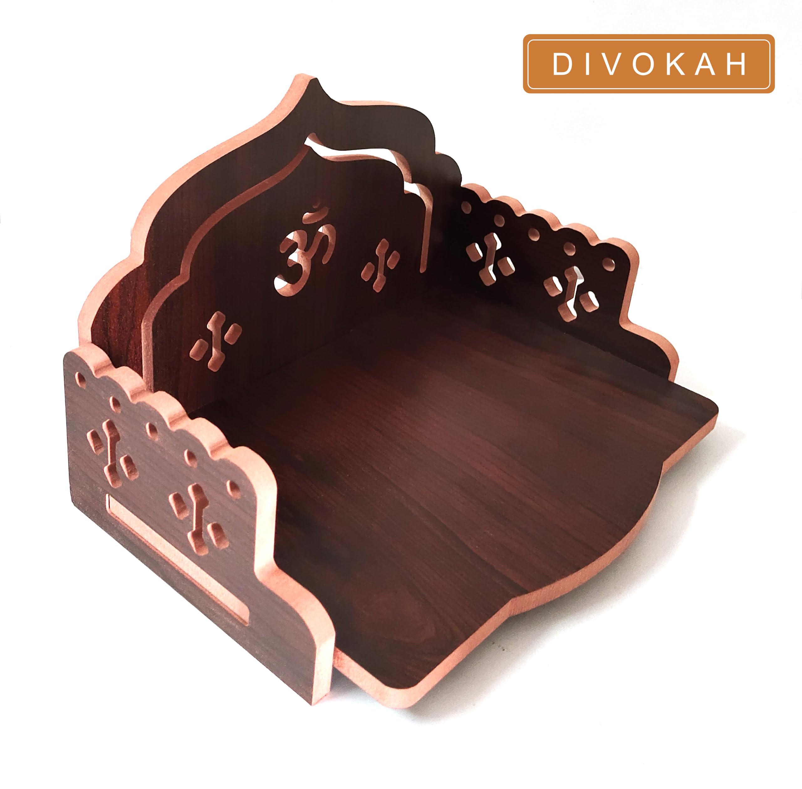 DIVOKAH® MDF Small Wooden Temple/wall Shelves/sinhasan/Pooja Stand/Hindola (8.5 in * 6 in * 5.5 in) (8 MM Plywood Thickness) (ROSWD_OMASAN) 3