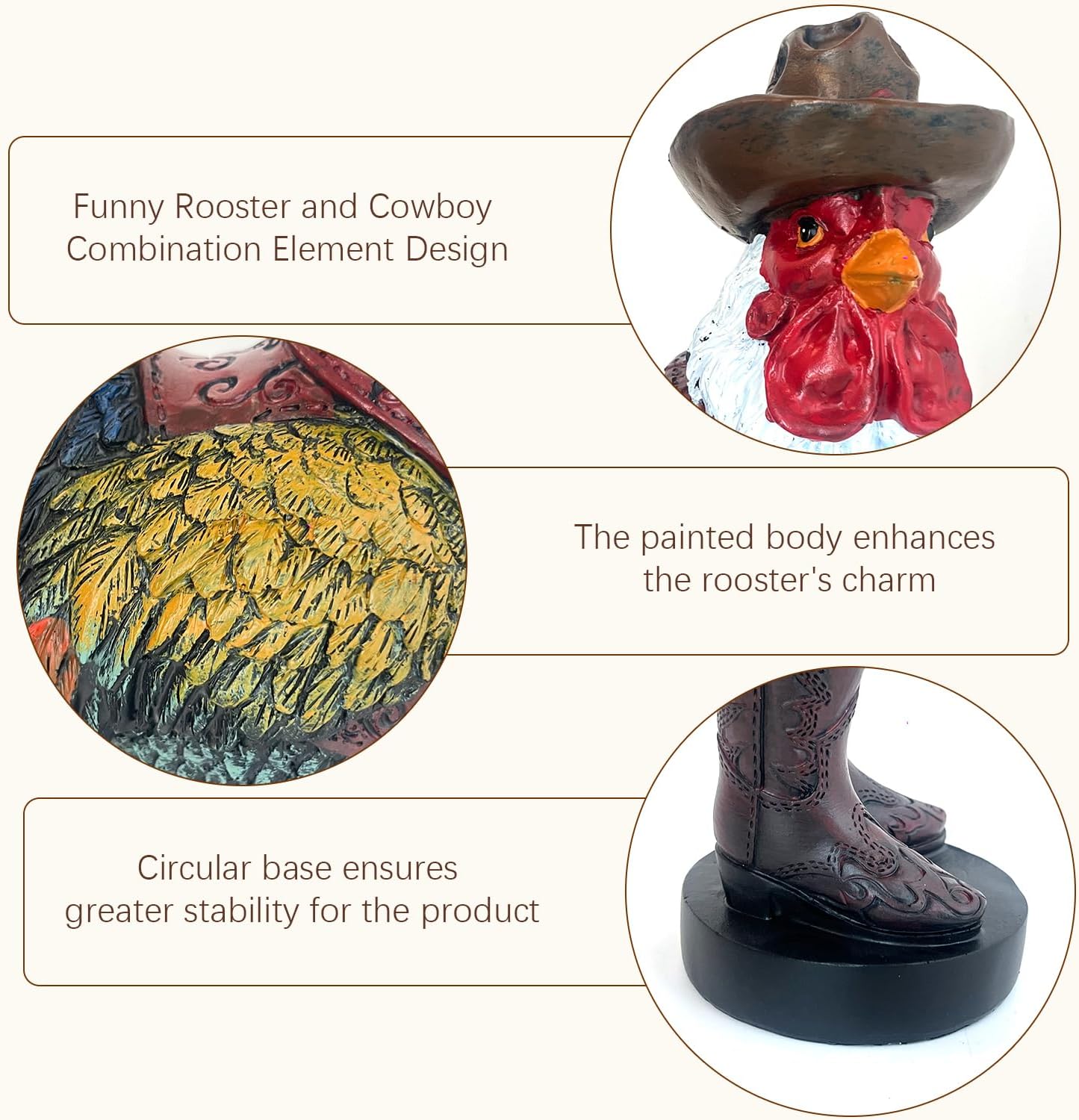 LIFFY Rooster Decor for Outside,13" Resin Rooster Statue Indoor Home Decor Ornaments,Garden Chicken Yard Decorations Outdoor for Balcony, Patio, Lawn,Farm Animal Figurines Gift for Rooster Lover