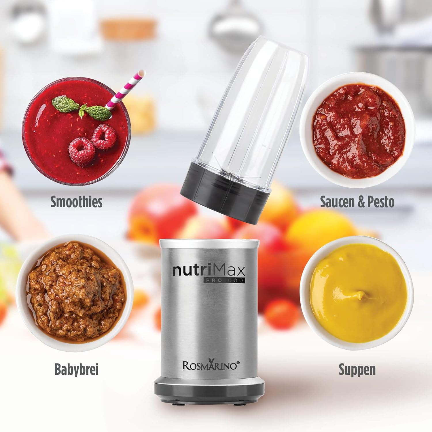 Examples of various preparations possible with the blender, including smoothies, sauces, and baby food.