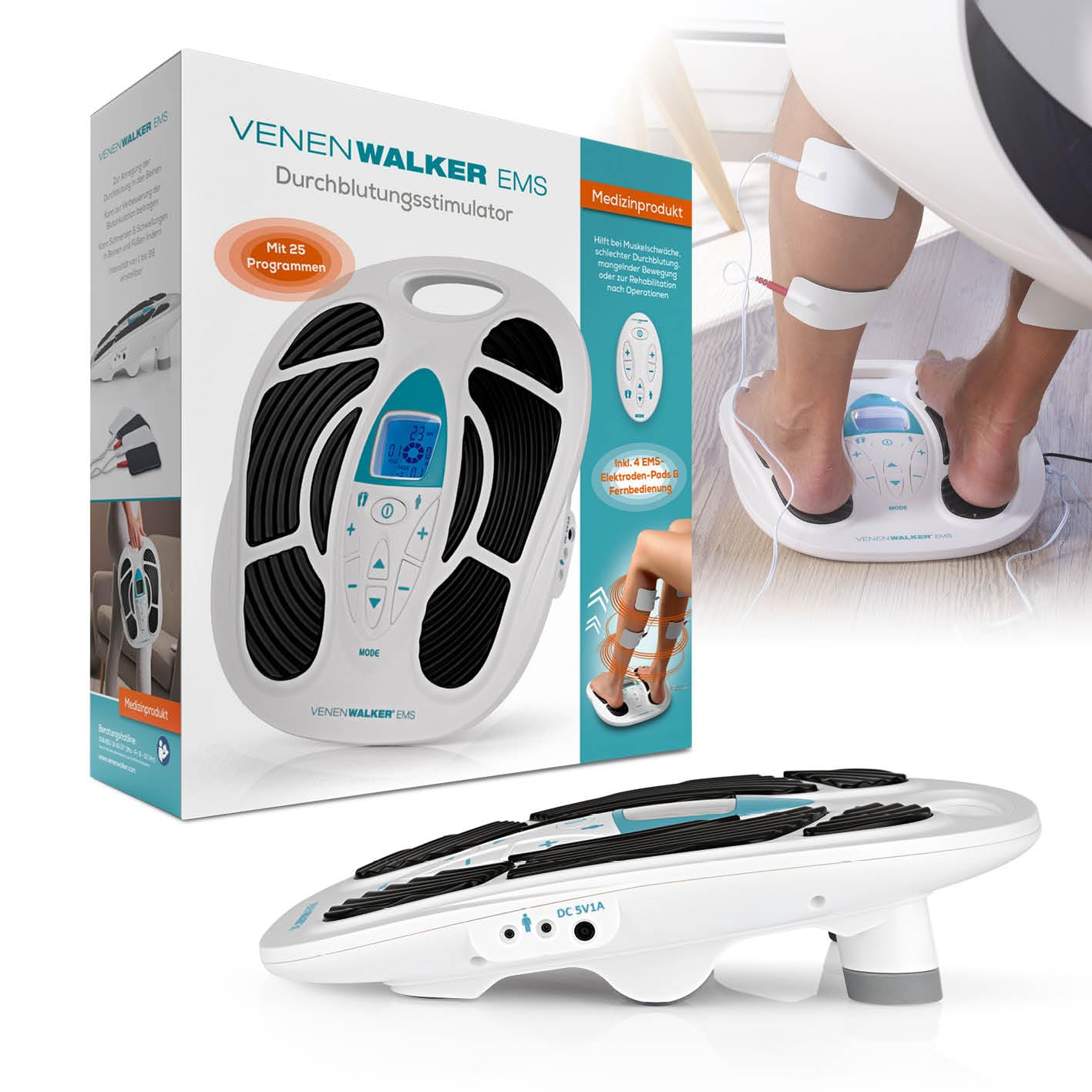 EMS Blutzirkulationsstimulator | zertifizierte medizinische Geräte + 4 EMS-Pads | Blutzirkulation in den Beinen | Mit Fernbedienung | Variable Intensität