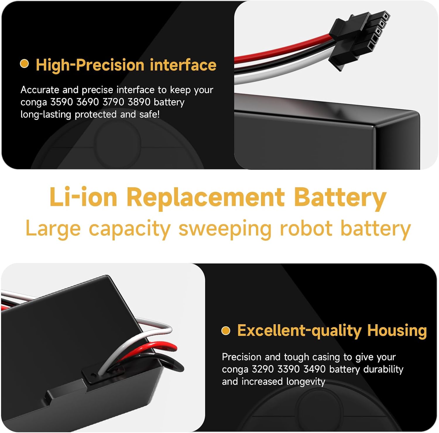 Replacement Battery for Wyze Robot WVCR200S Vacuum, for Xiaomi STYTJ02YM, Xiaomi Mop P/Mop Pro/Xiaomi Mop 2S, Haier JX37, Yunmi MVVC01-G Pro, Conga 3290 3390 3490 Vacuum Cleaner, 14.8V