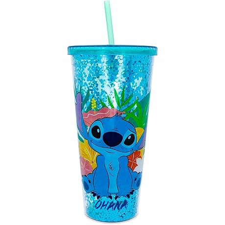 Disney Lilo & Stitch Ohana Stitch Party Cups with Reusable Straw and Leakproof Lid