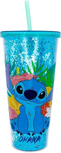 Silver Buffalo Lilo and Stitch Tropical Ohana Sitting - Taza fría de confeti de 32 onzas