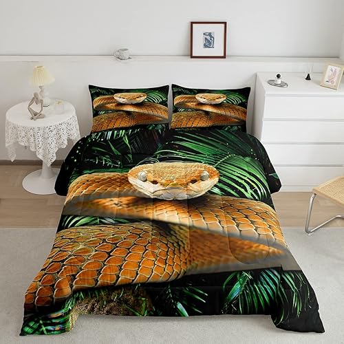 Juego de edredón de serpiente tamaño Queen, juego de edredón de serpiente amarilla, juego de ropa de cama de reptil 3D, escamas amarillas de disponible en Yaxa Venezuela