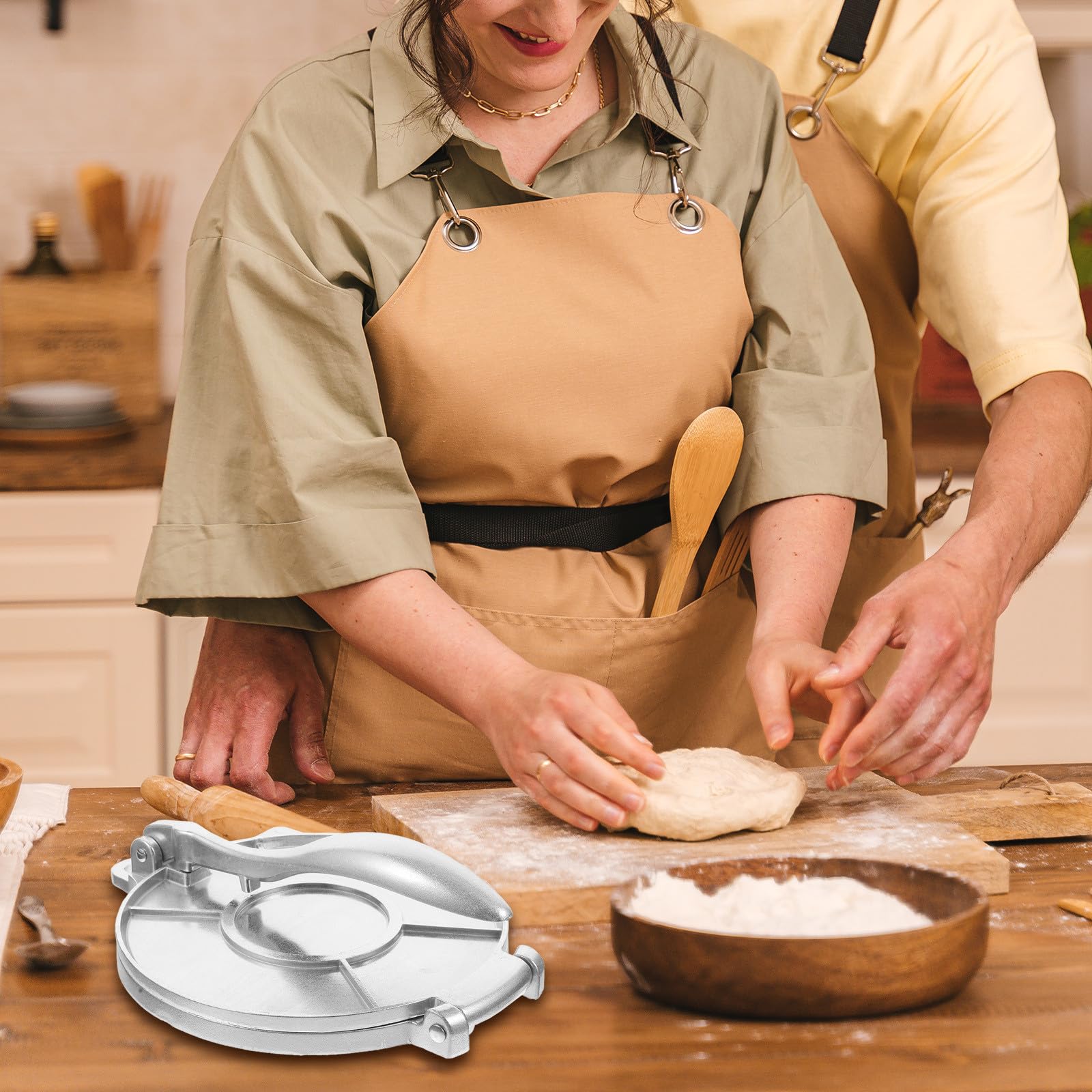 Rotonda per Tortilla Lega Manuale, Alluminio, Argento
