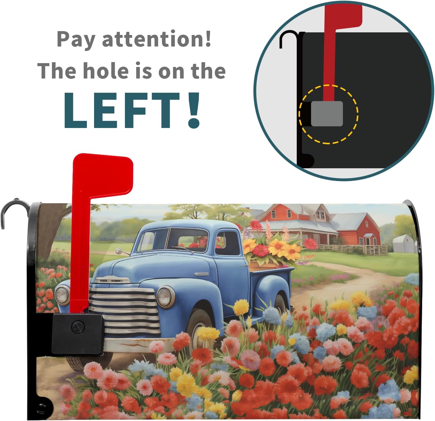Spring Blue Truck On The Farm Mailbox Covers Magnetic Standard Size 18" X 21",Colorful Spring Summer Floral Mailbox Wraps Post Letter Box Cover for Holiday Garden Yard Decor