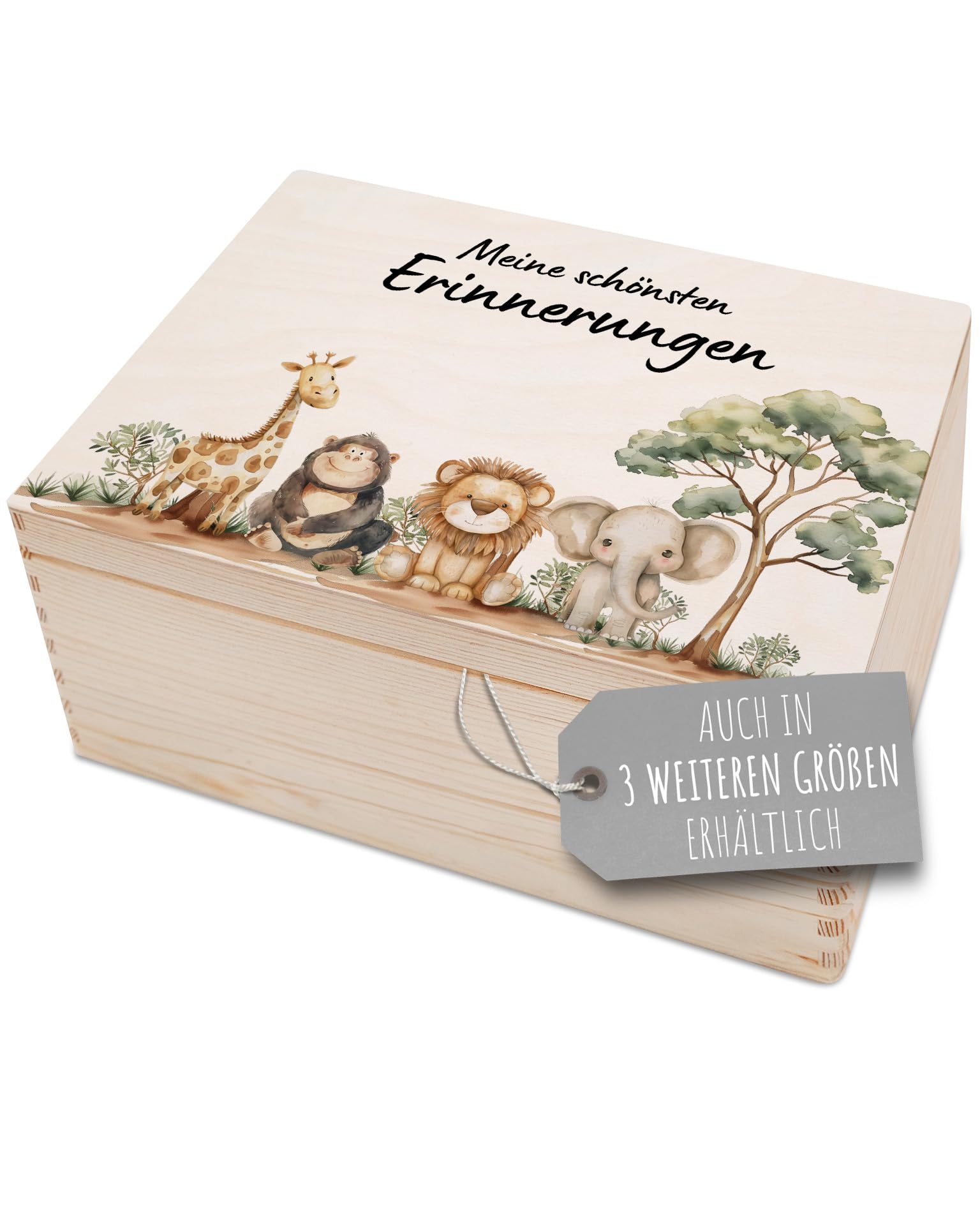 Bärenfreunde - TOP Personalisierte Erinnerungsbox Baby - Individuelle Babies Erstausstattung - Erinnerungskiste aus Holz - Geschenk zur Geburt als Taufgeschenk, Safari ohne Name