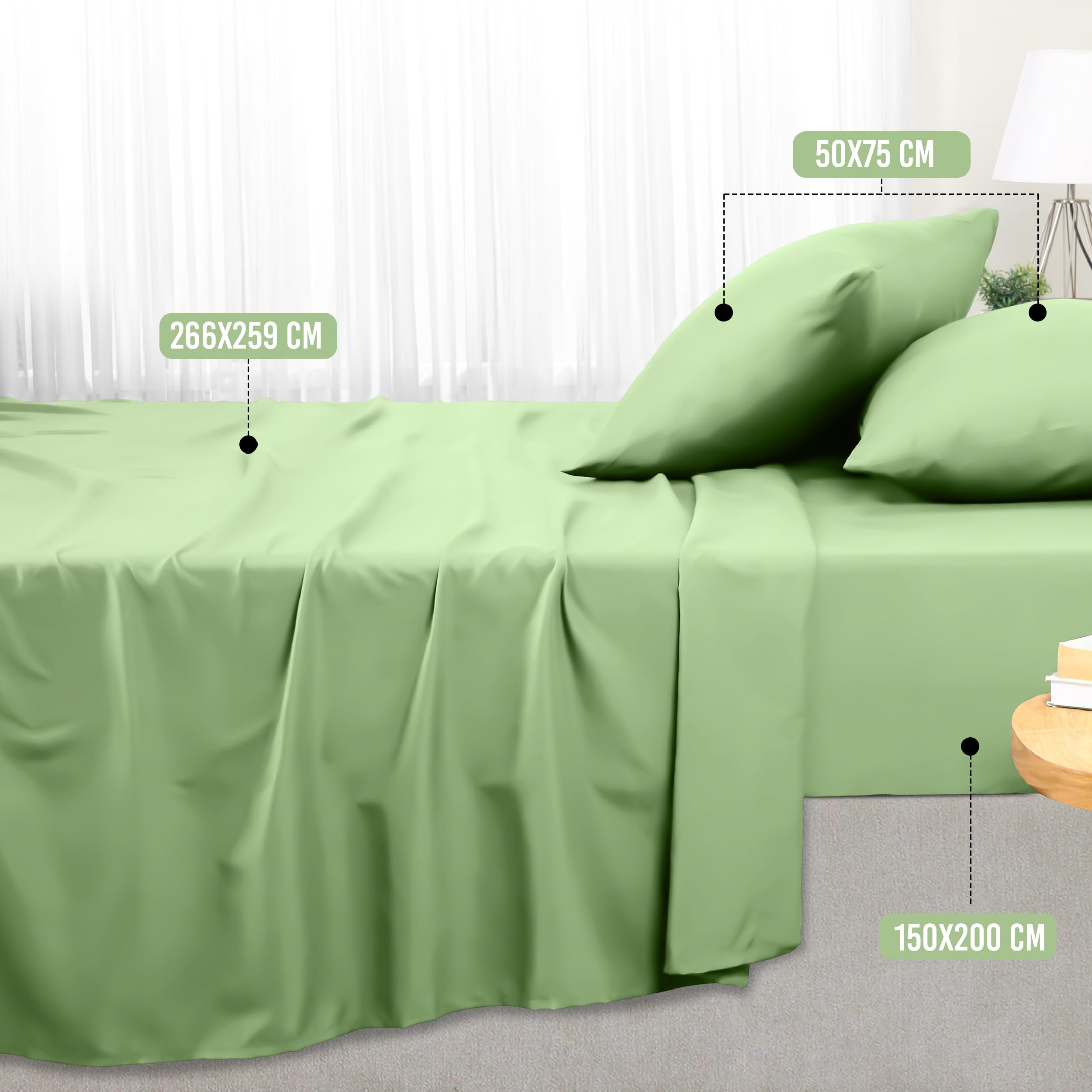 Utopia Bedding - Set Lenzuola Letto Matrimoniali 4 Pezzi 150x200 cm - Spazzolata Poliestre di Microfibra - Oeko-Tex Certificato - Lenzuolo con Angoli, Lenzuolo Piatto e 2 Federe 50x75, Verde Salvia