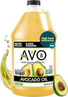 AVO Bulk Avocado Oil for Cooking Half Gallon (64 fl oz), Non-GMO Certified, No Preservatives, High Smoke Point 500°F, Neutral Flavor, Gluten-Free, Plant-Based, OU Kosher