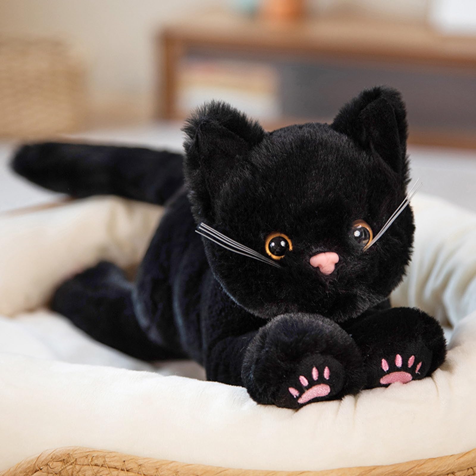 ZBELLO Cat Plush Toy,50 cm Realistic Cat Plush Toy,Cute Soft Stuffed Animal Pillow Plush Doll,Children Stuffed Animal Toys Gifts for Boys and Girls (Black)