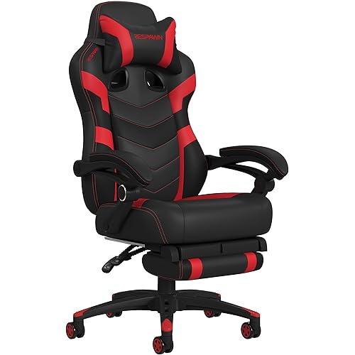 RESPAWN 110 Ergonomic Gaming Chair With Footrest Recliner - Racing Style High Back PC Computer Desk Office Chair - 360 Swivel, Lumbar Support, Adjustable Headrest Pillow, Padded Armrests - 2021 Red