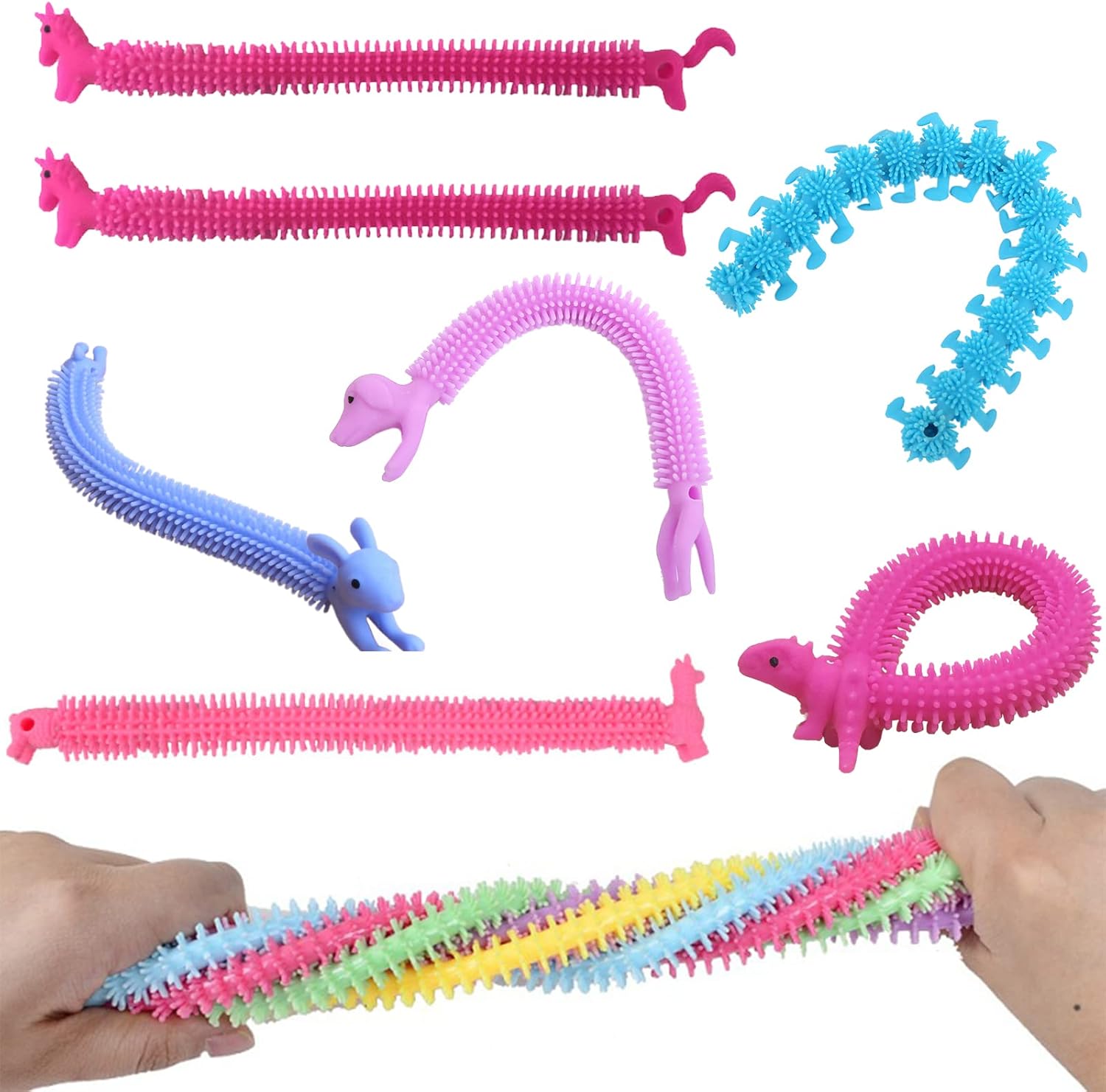 ZOCONE Fidget Stretchy String 7 PCS Unique Sensory Toys for Autism, ADHD, ADD, OCD Squeeze Alpaca Noodles String Unicorn Noodles Stretchy Strings for Kids and Adults Against Anxiety, Fidgeting