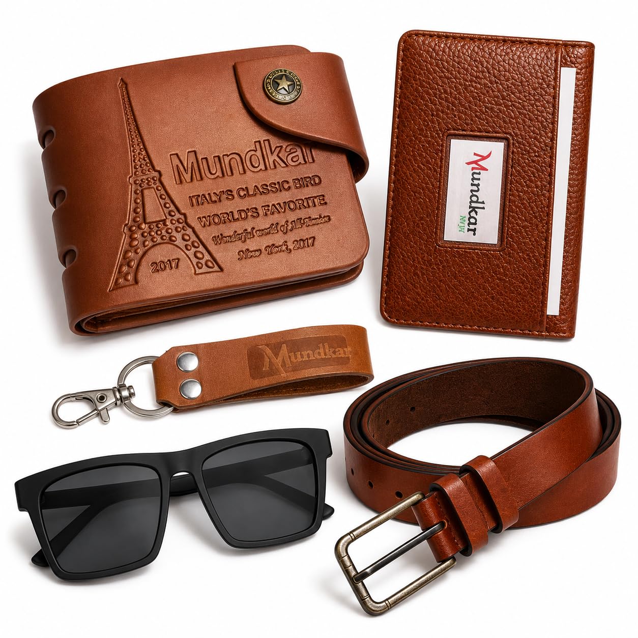 Synthetic, Brown Wallet Belt Keychain Cardholder & Goggles 5 Accessories Combo Set Of Gift For Men And Boys-image-33