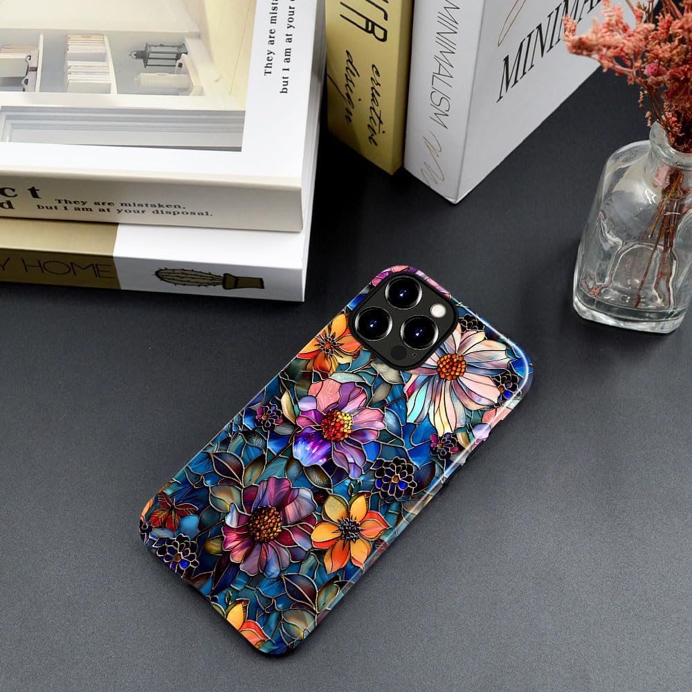 Case Compatible with iPhone 16 Pro Max,Compatible with MagSafe,Glossy Fall Prevention Hybrid 2-Layer Hard Shell Cases for Girls Boys,Colorful Floral Flower Art image 4