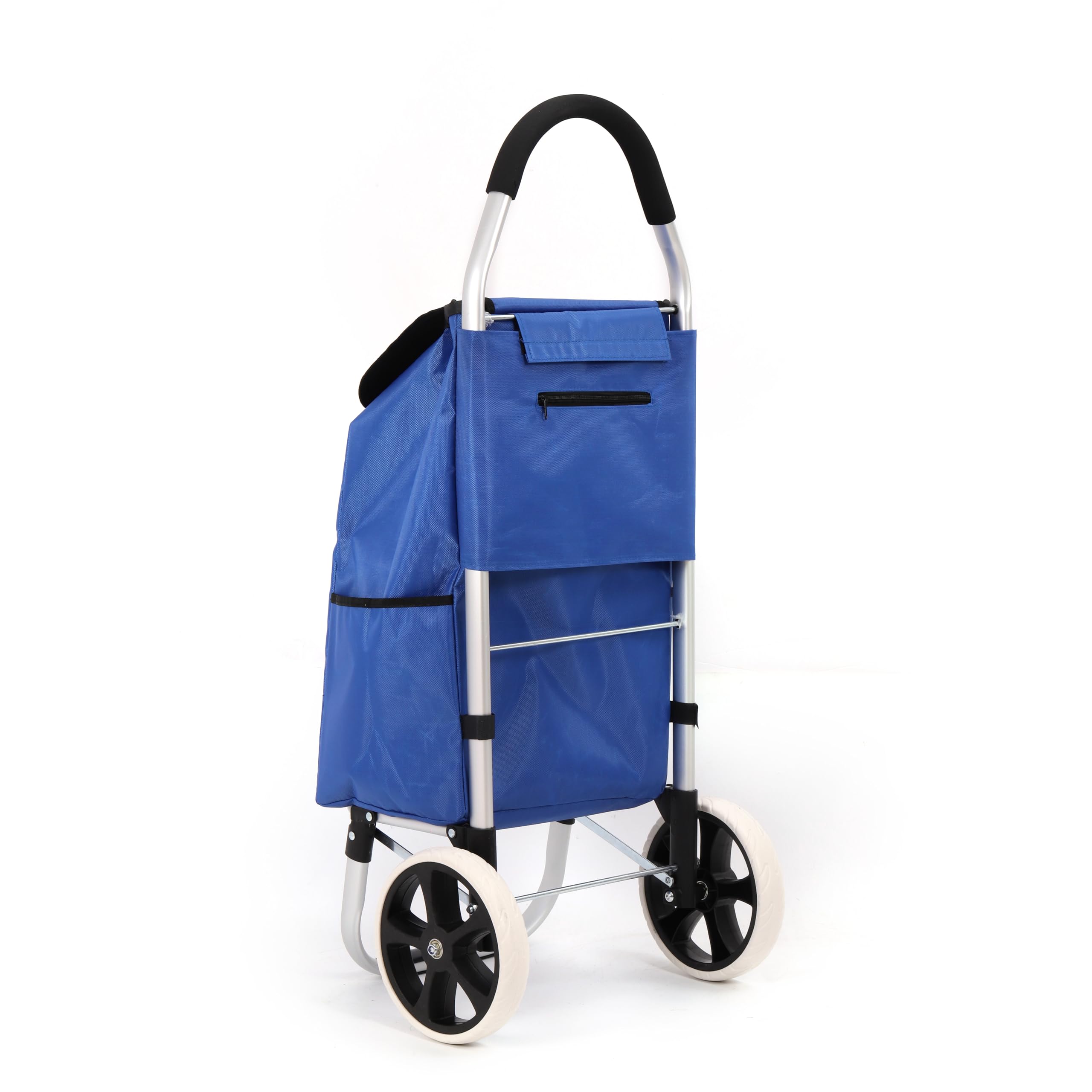 Aluminiowy wózek na zakupy 43,5 l składany, Shopping Trolley, wodoodporny składany wózek na zakupy, torba na zakupy z 2 kółkami, koszyk na zakupy z kółkami, duży - niebieski