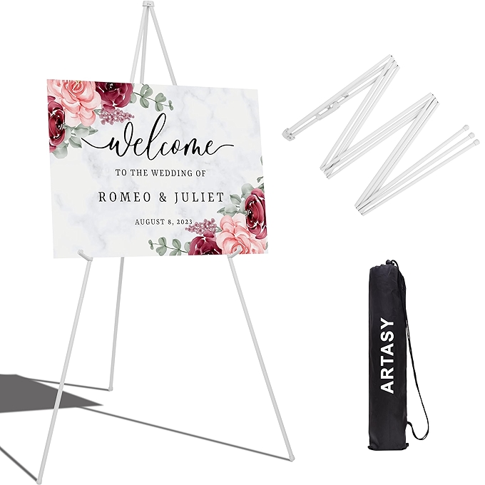 ARTASY 63英寸画架 支持5磅用于婚礼标志、海报、绘画画布的便携三脚架白色单件