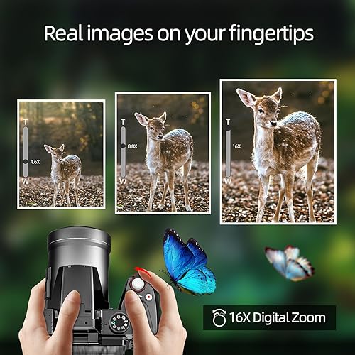 Miniatura 2 de Monitech Cámara digital para fotografía de 64 MP, cámara de vlogging 4K para YouTube con pantalla abatible de 3 pulgadas, zoom digital 16X, WiFi y