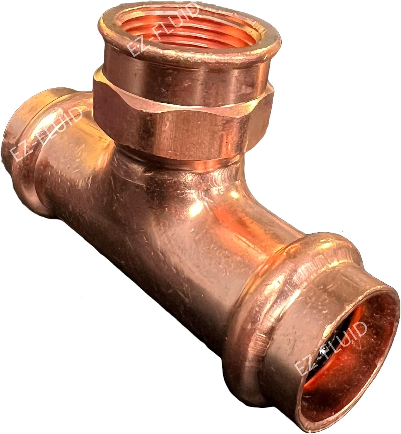 (2) EZ-FLUID 1" Press x 3/4" FIP Copper Press x Female Threaded Reducing Tee Fitting, LF Copper Pressure Press 3 Way TEE Pipe Fitting Plumbing Connection