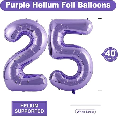 Miniatura 2 de Isndare Globos de 40 pulgadas con el número 25, globos de helio morado número 25, globo de número grande para niños y niñas, suministros de