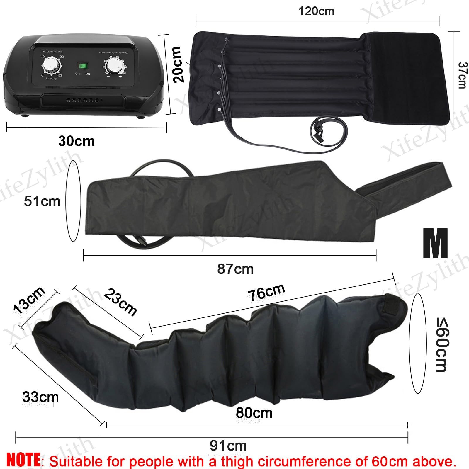 Pressoterapia Linfodrenaggio Per Casa (Nero, 2 Gambe+1 Addome+2 Braccia M)
