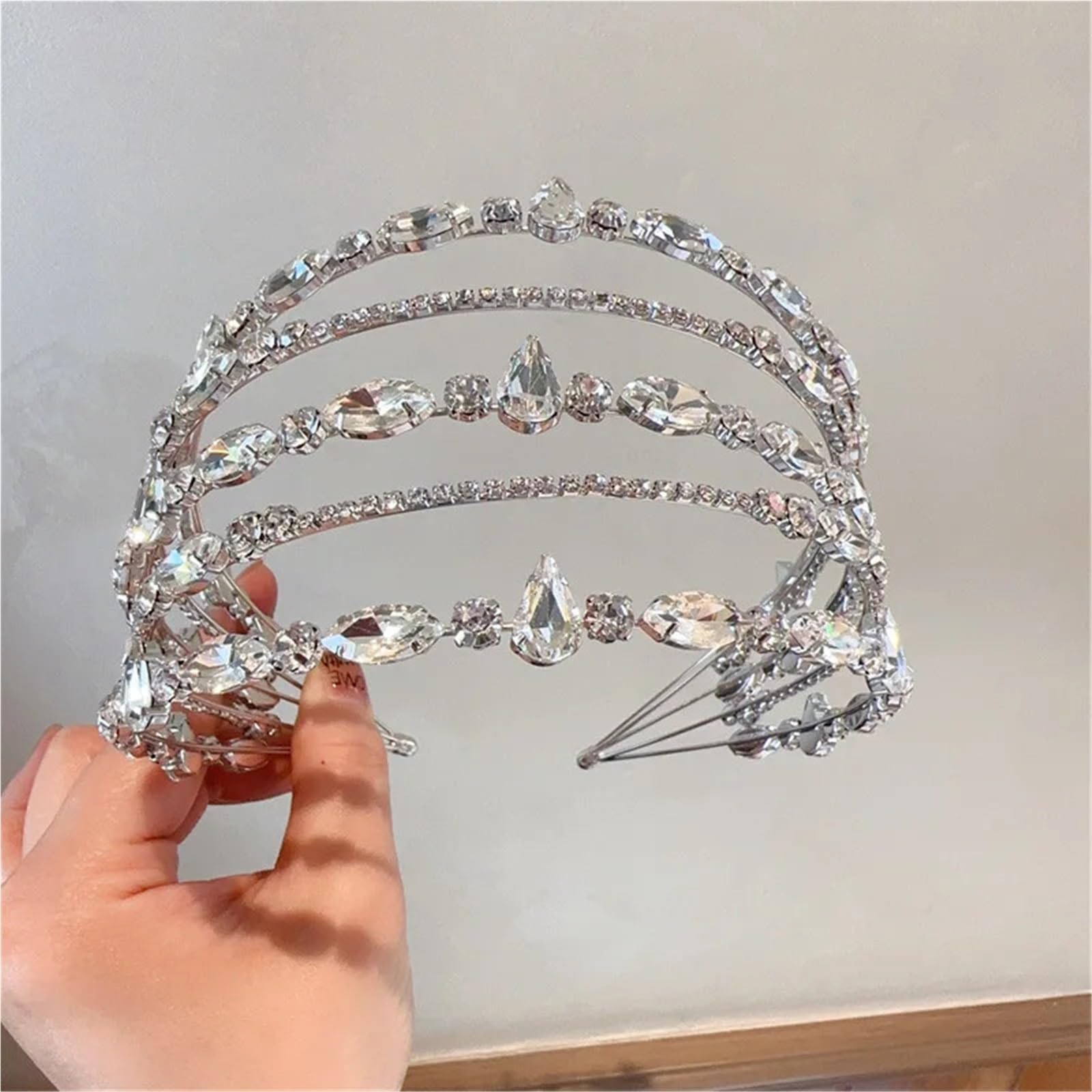 Fasce per capelli in metallo a doppio strato Fascia for capelli con corona di cristalli diamante multistrato
