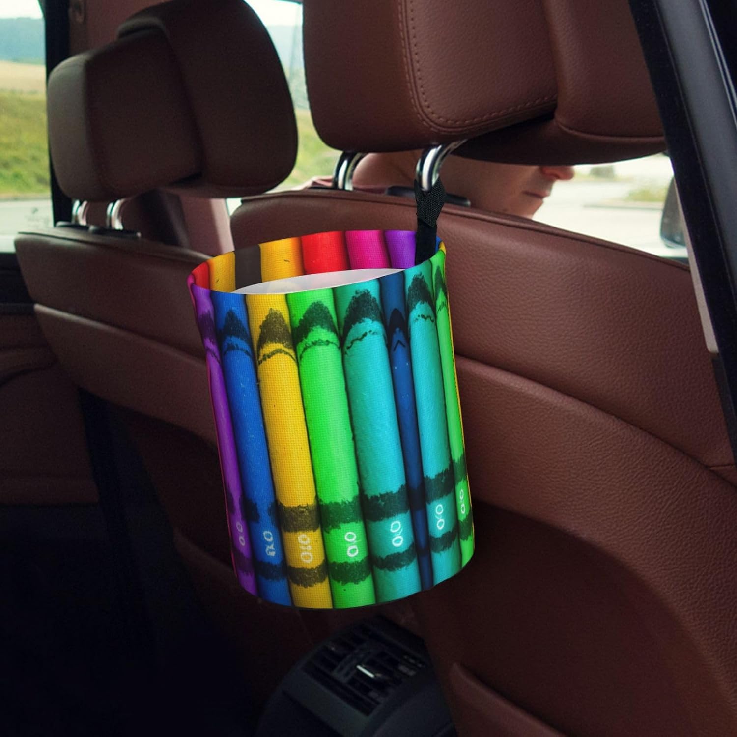 Colored Crayons Car Trash can, Hanging Foldable car Trash can, car Storage Box Accessories, Suitable for Travel SUV Truck Sedan image 5