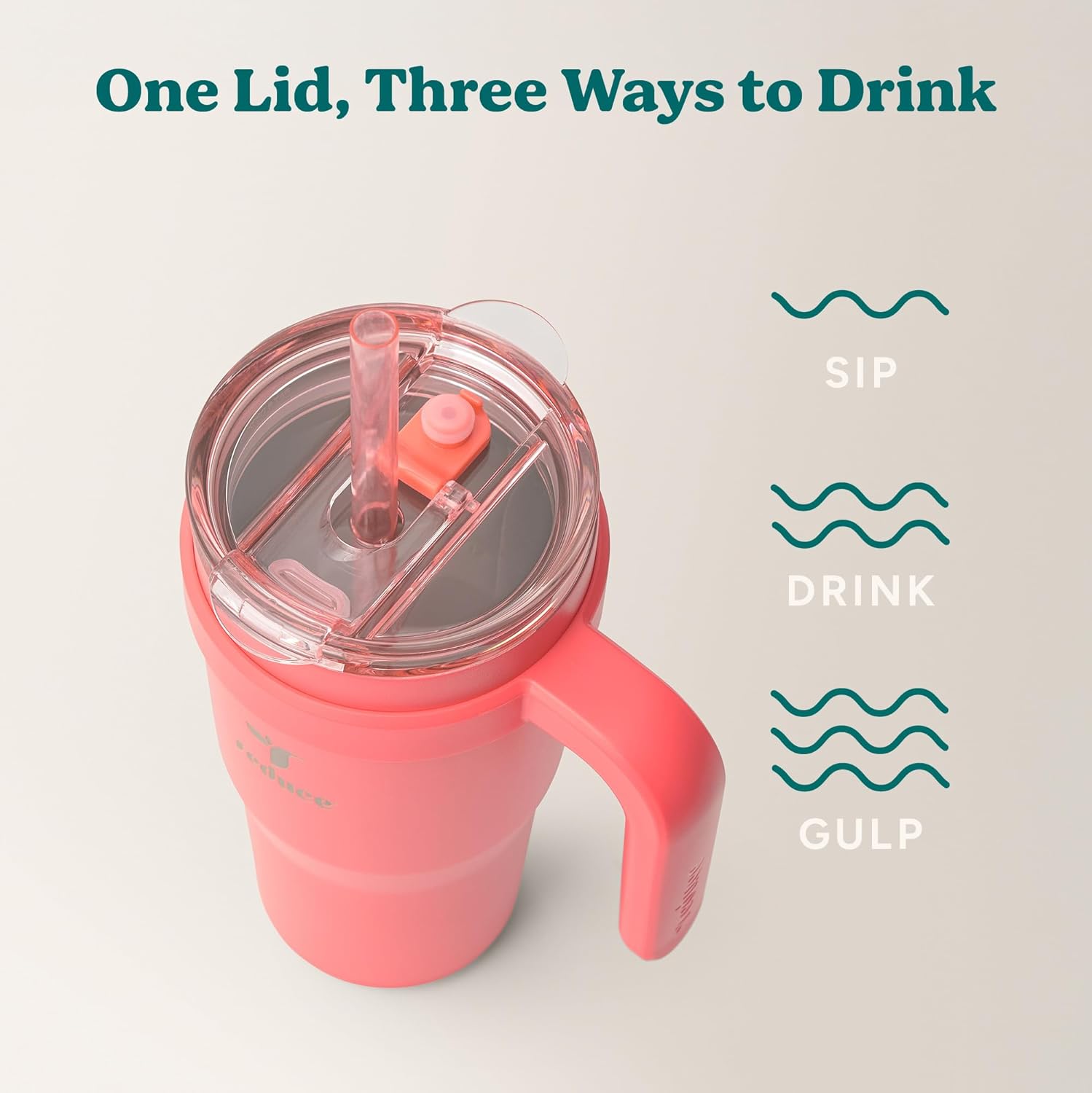 REDUCE 24 oz Stainless Steel Tumbler with Handle - Dual-Wall Vacuum Insulated Travel Mug, Sweat-Proof Lid & Reusable Straw - Keeps Drinks Cold for 24 Hrs, Fits Cupholders, Dishwasher Safe - Daiquiri - Image 5