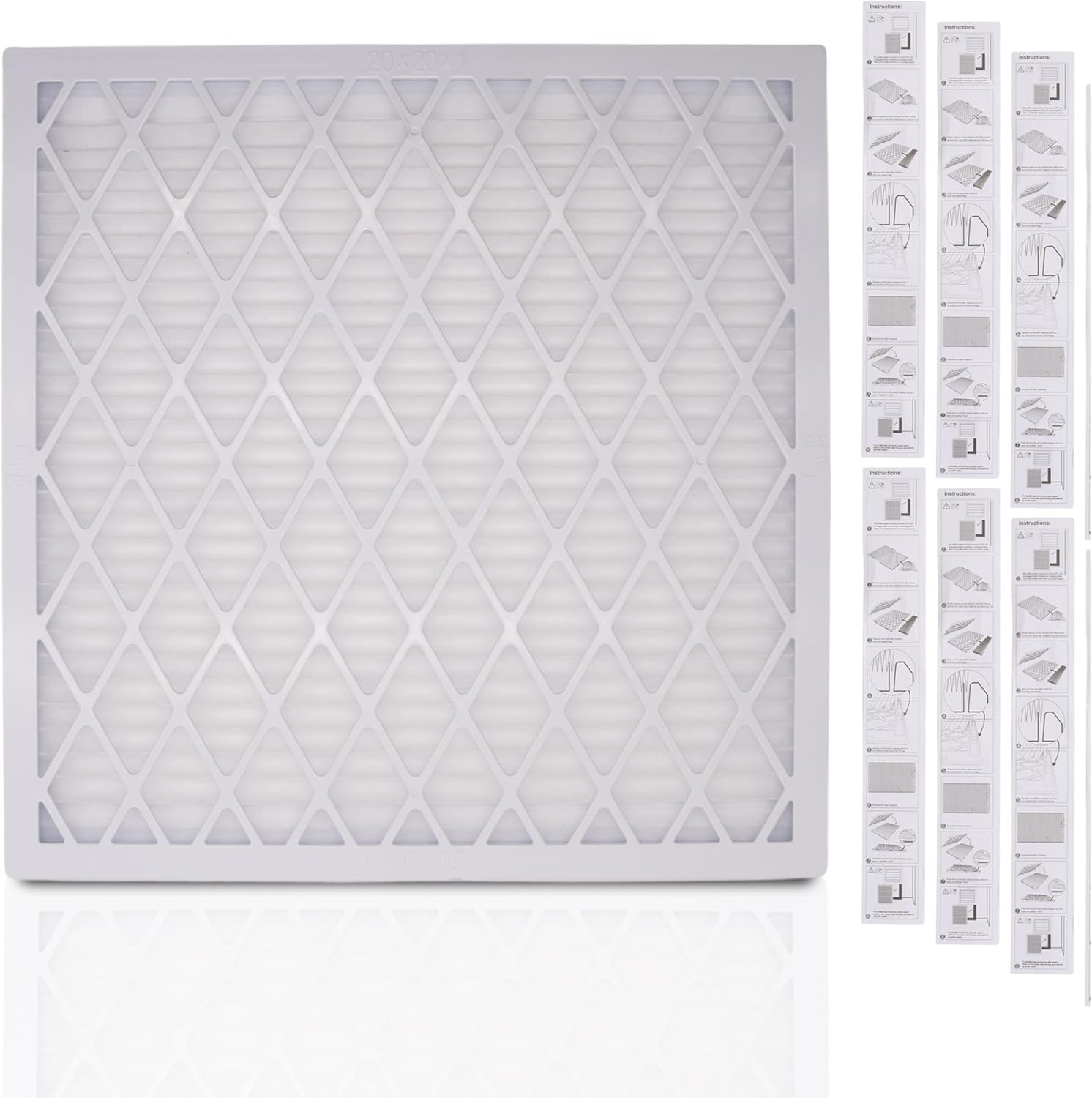Reusable 20x20x1 Merv 8 Air Filter, ABS Plastic Frame with 6 Pleated Filters for Cost-Effective Indoor Air Filtration