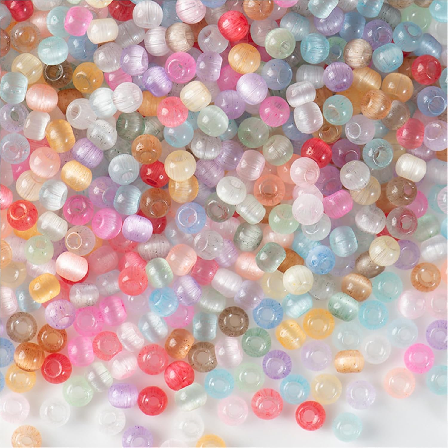1500pcs 4mm Cat Eye Glass Seed Beads Crystal Small Bracelet Beads Tiny Colorful Loose Spacer Bead Decorative Necklace Bead for DIY Craft