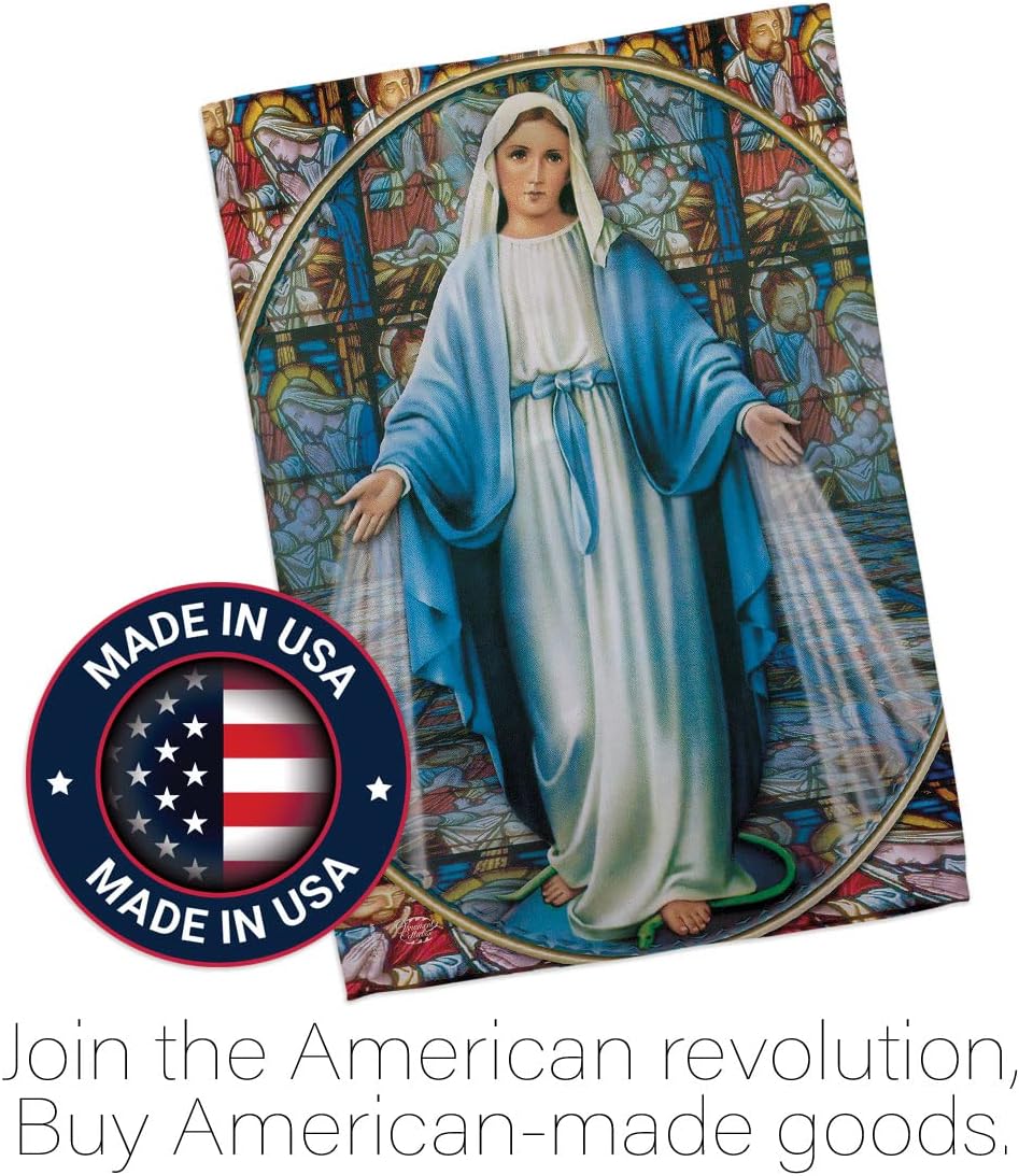 Our Lady of Grace Garden Flag Set with Stand Religious Faith Hope Peace Dove Christian Religion Easter House Decoration Banner Small Yard Gift Double-Sided, Made in USA