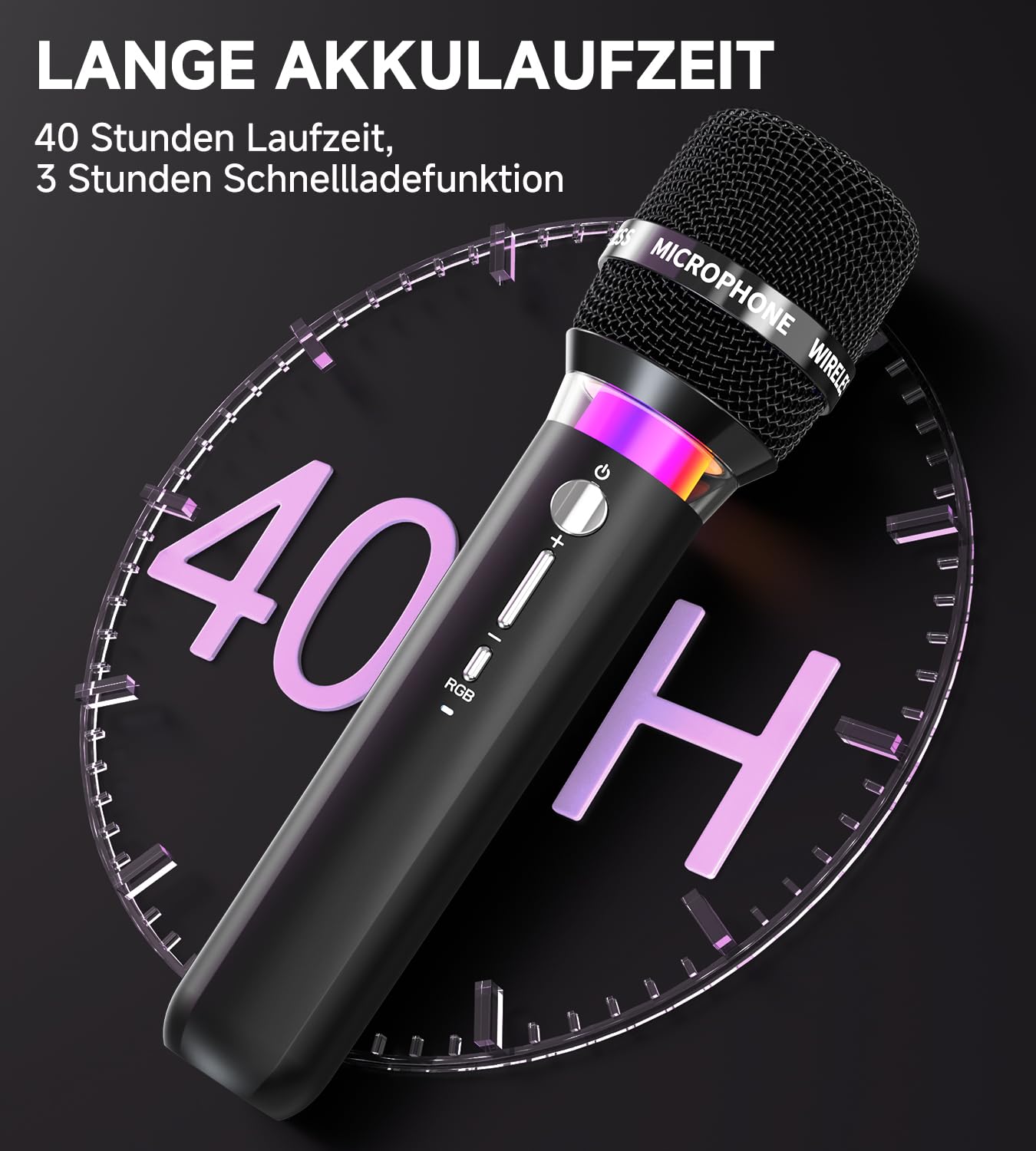 ECHOMUSSY Mikrofon Kabellos, Wiederaufladbare Kabellose Doppel mikrofone Mit 1:1-Chip-Verbindung Und LED-Leuchten, 40 Stunden Laufzeit, 200 Fuß Empfangsreichweite, Karaoke Mikrofon Zum Singen