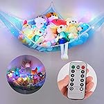 Basumee Stuffed Animals Net or Hammock with LED Light Hanging Toy Net Hammock for Stuffed Animals Storage Stuff Animals Hammocks for Nursery Kids Room with Remote Control, 8 Kinds of Lights(Pack of 1)