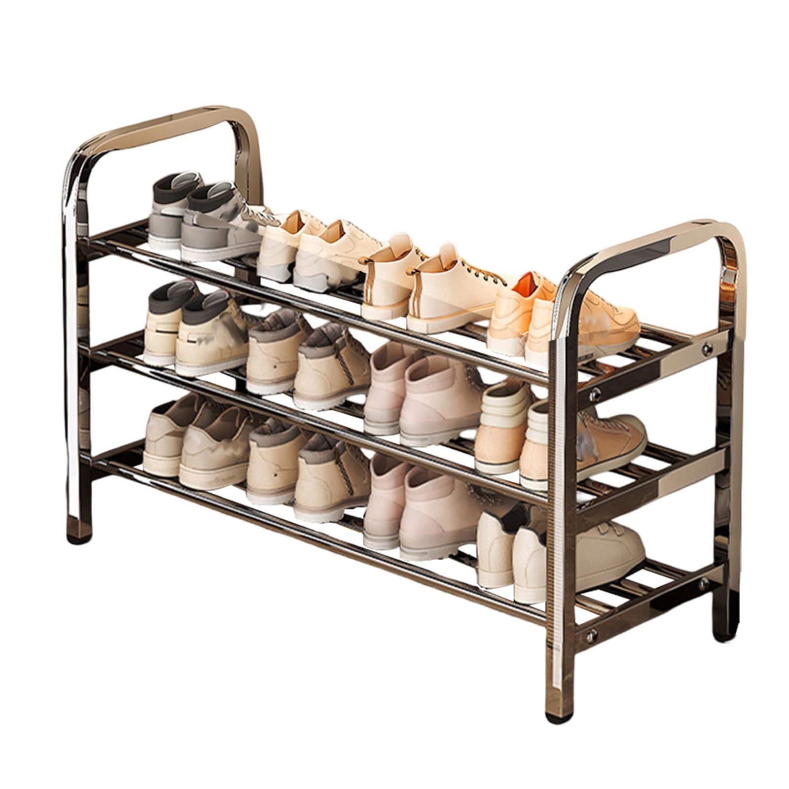 WHGURVH 4Tier Stainless Steel Shoe Rack MultiLayer Shoe Orga for Entryway Closet Stairway or Door SpaceSaving Storage Solution (L75 x W23 x H62.5cm)(L66 x W23 x H47.5cm)