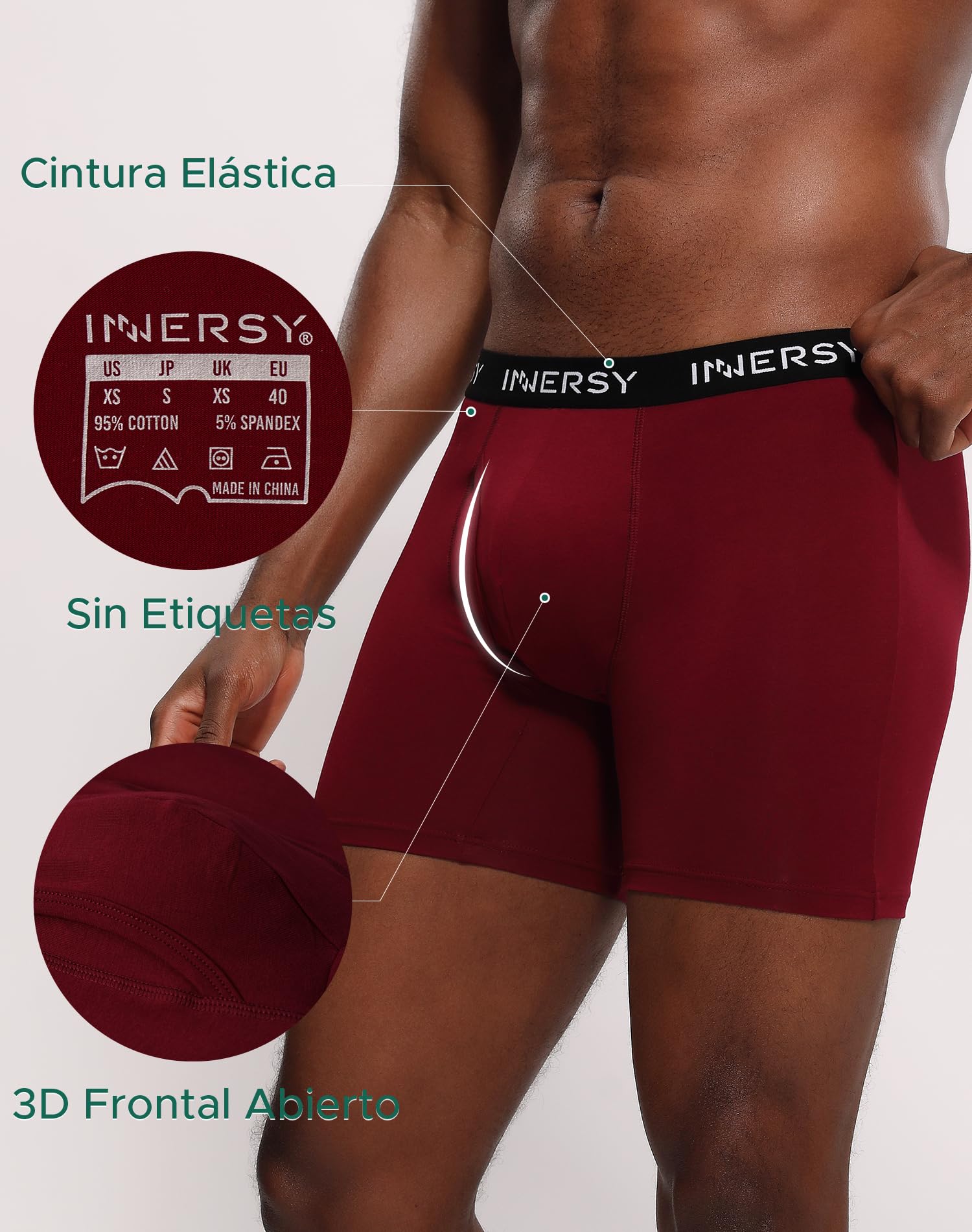 INNERSY Calzoncillos Hombre Boxer Algodón Elástico Ropa Interior Cómoda Boxers con Bragueta Pack de 4