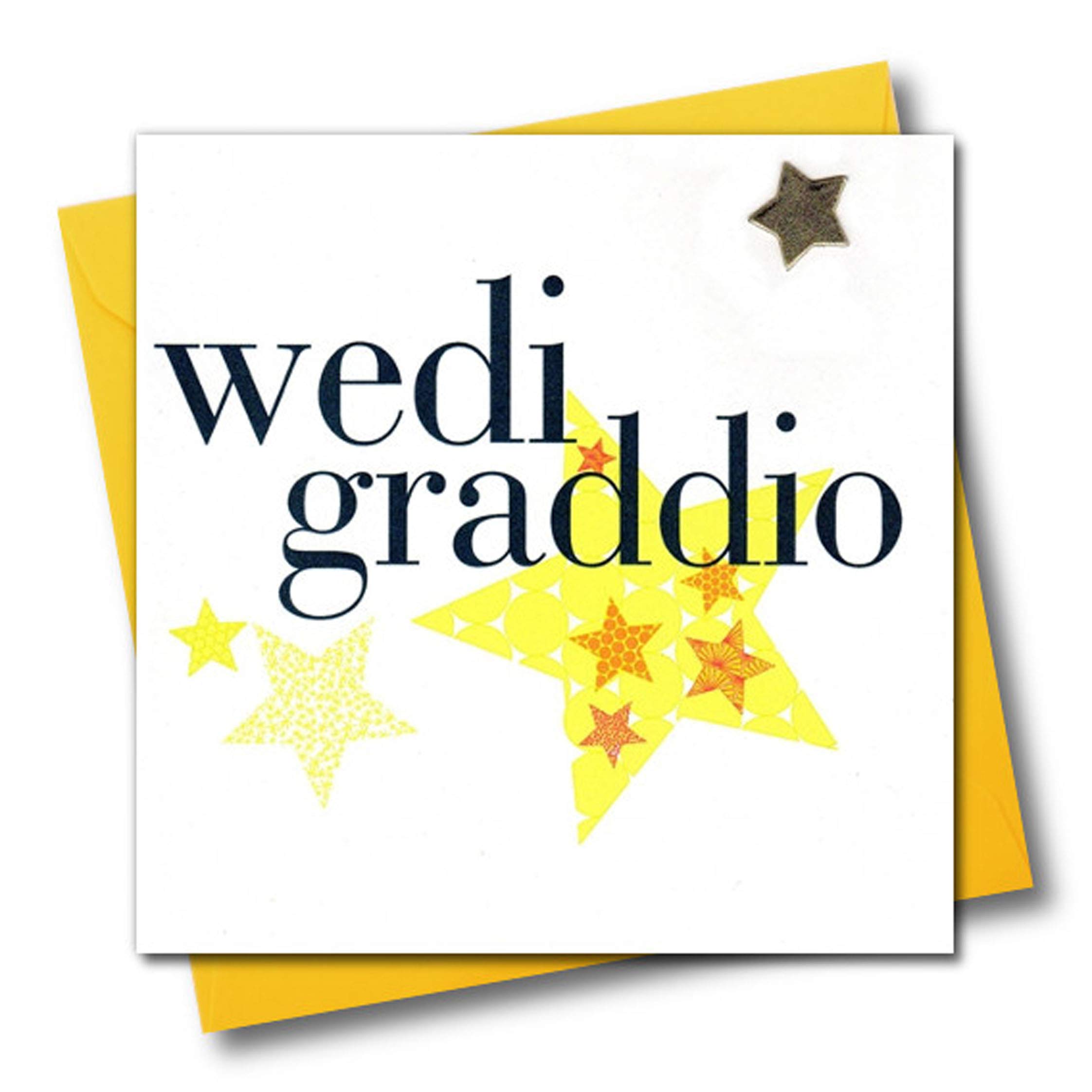 Claire Giles Greeting Cards, Welsh Graduation Card, Congratulations Card for Graduation, Embellished with a Padded Star