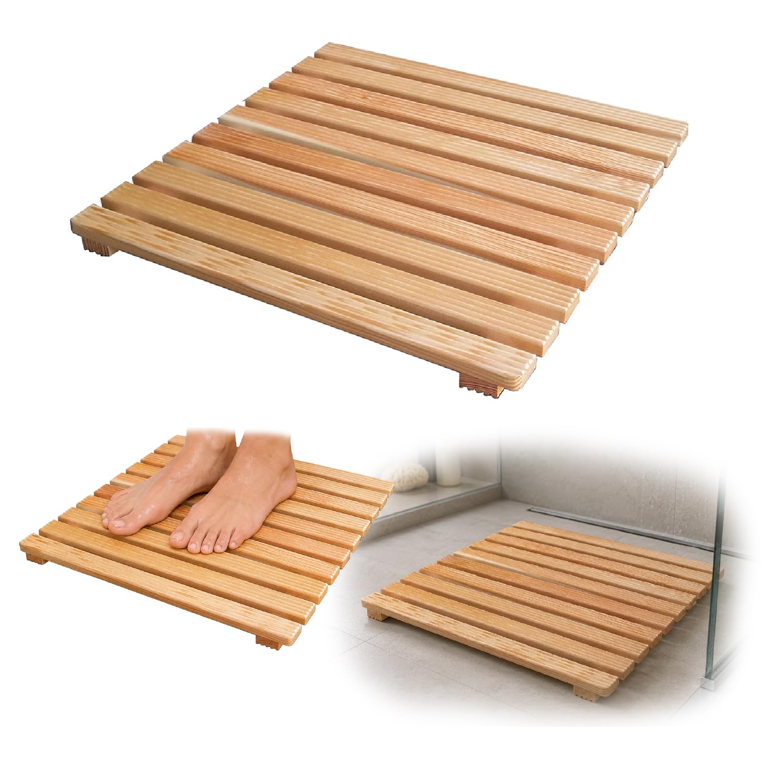 Crisalide® - Pedana Doccia in Legno, Antiscivolo Waterproof 60x60CM | Drenante