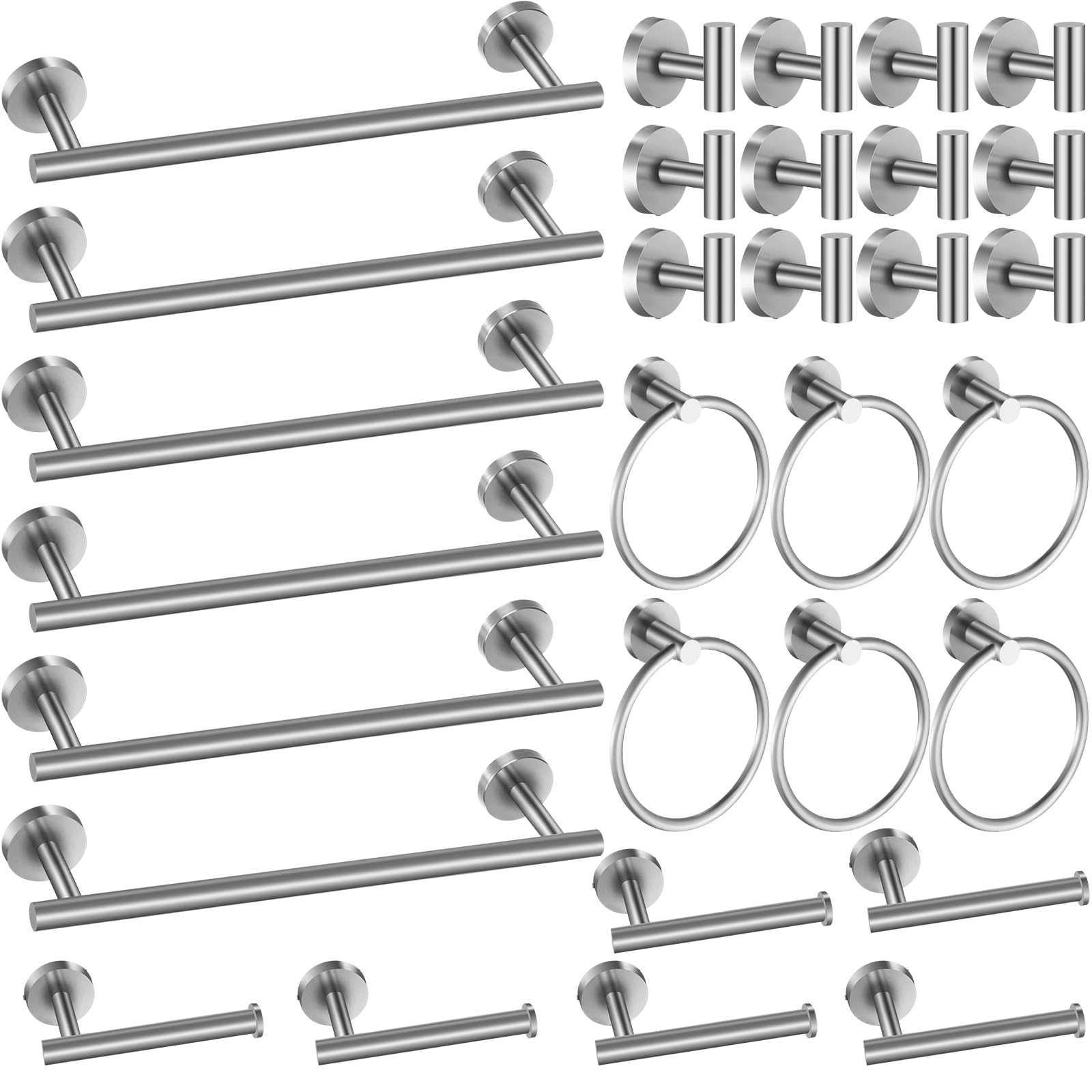 Blulu 30 Pcs Bathroom Hardware Set, Stainless Steel Towel Bar Set Includes 16 Inch Towel Bar, Hook, Ring, Toilet Paper Holder Wall Mounted Bathroom