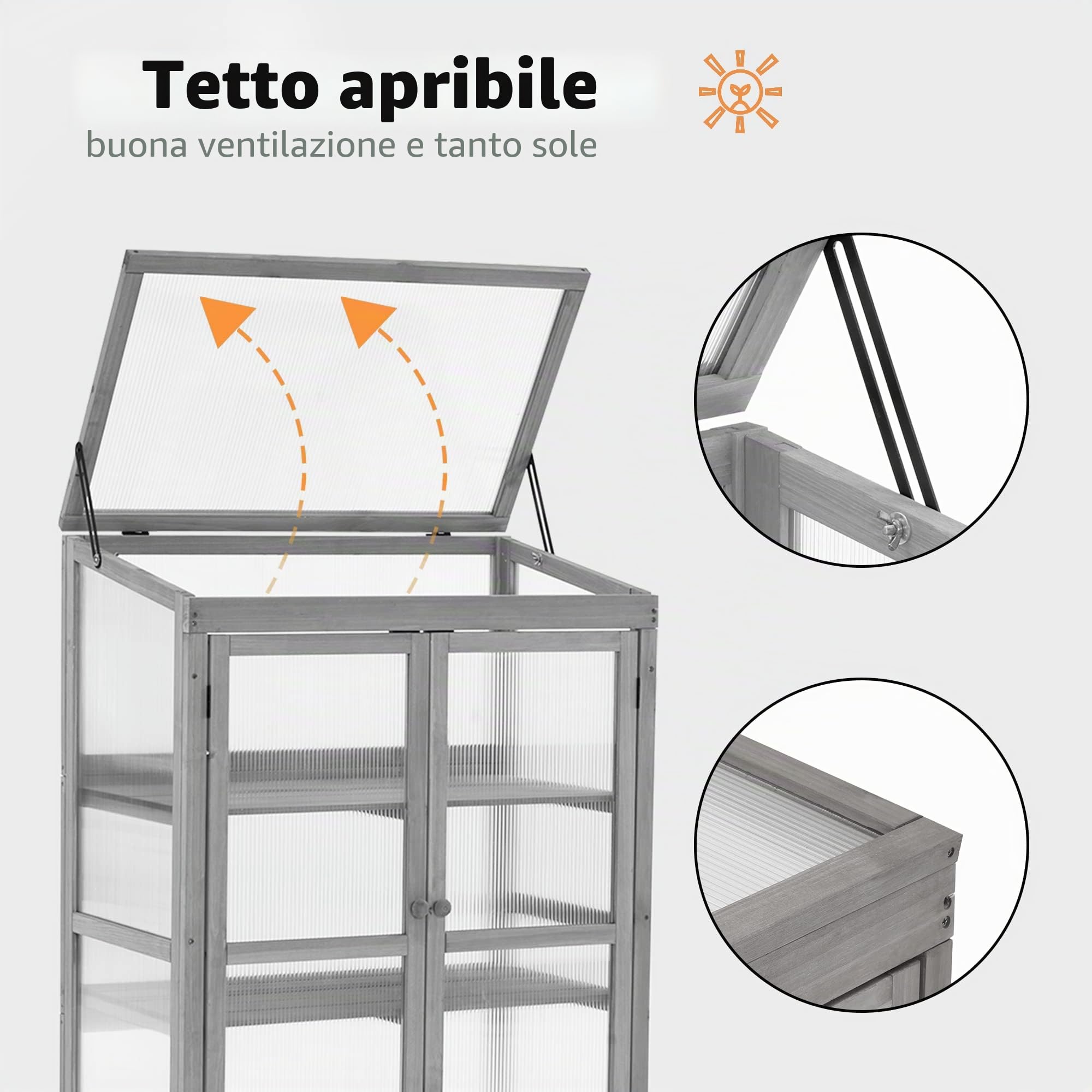 M MCombo Serra per aiuola in legno, per balcone e giardino, piccola serra Greenhouse, decorazione invernale, 0760 (Grigio)