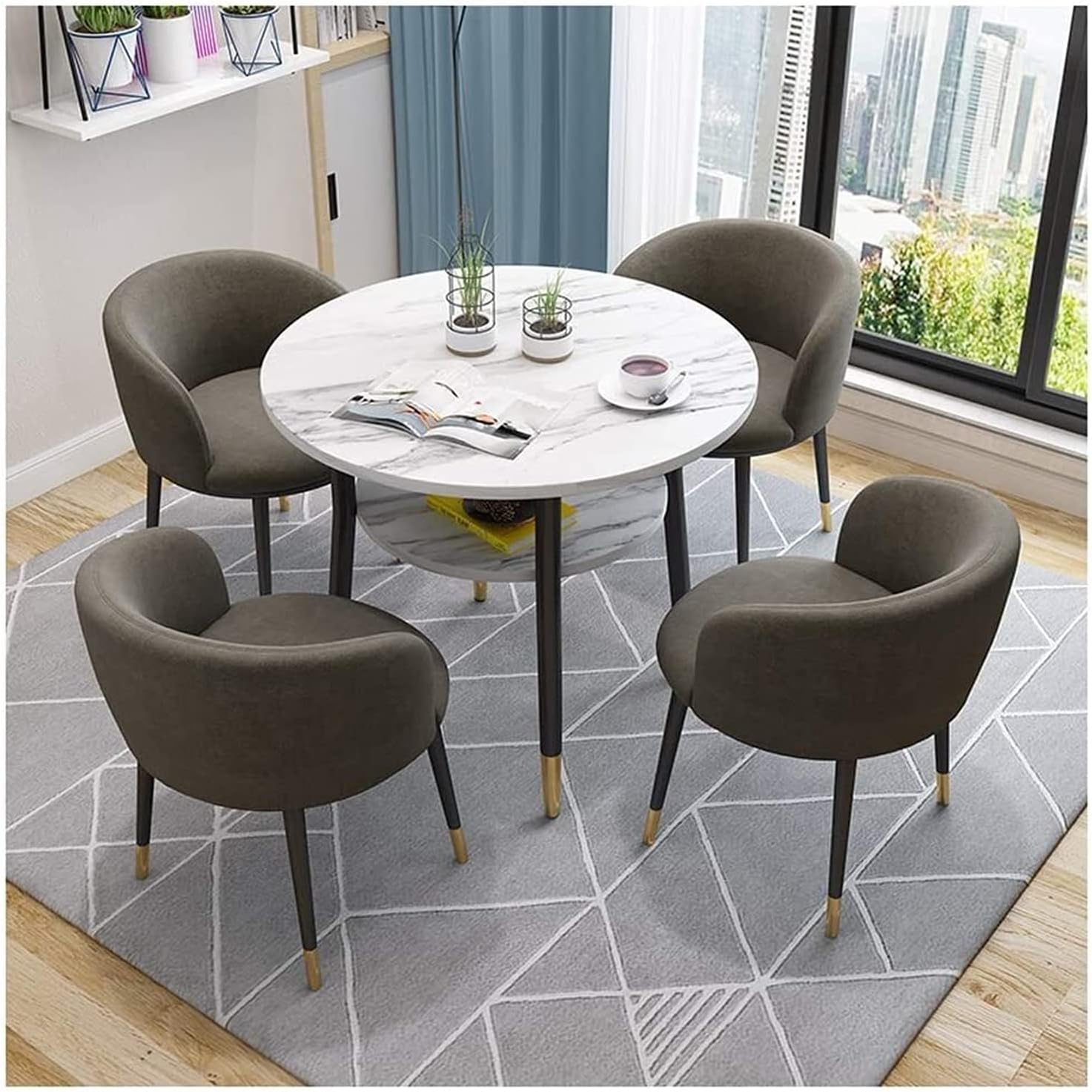 Conference Reception Room Coffee Table with Chair Office Table and Chair Set Lounge Meeting Room Garden European Creative Double Layer Table Corridor Reception,Dark Gray-One Size