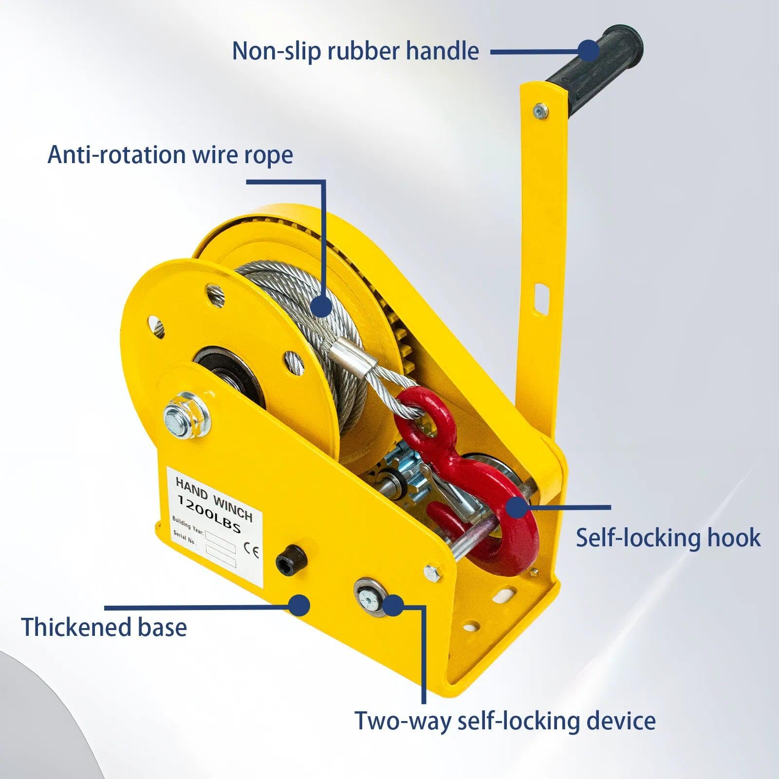Argano Manuale a Fune Piccolo 10m/20m/30m 1200lbs/2600lbs(1200lb,30m) | Verricello Manuale Piccolo Autobloccante per Rimorchio e Barca, Argano a Cricchetto Manuale per Tirare e Sollevare