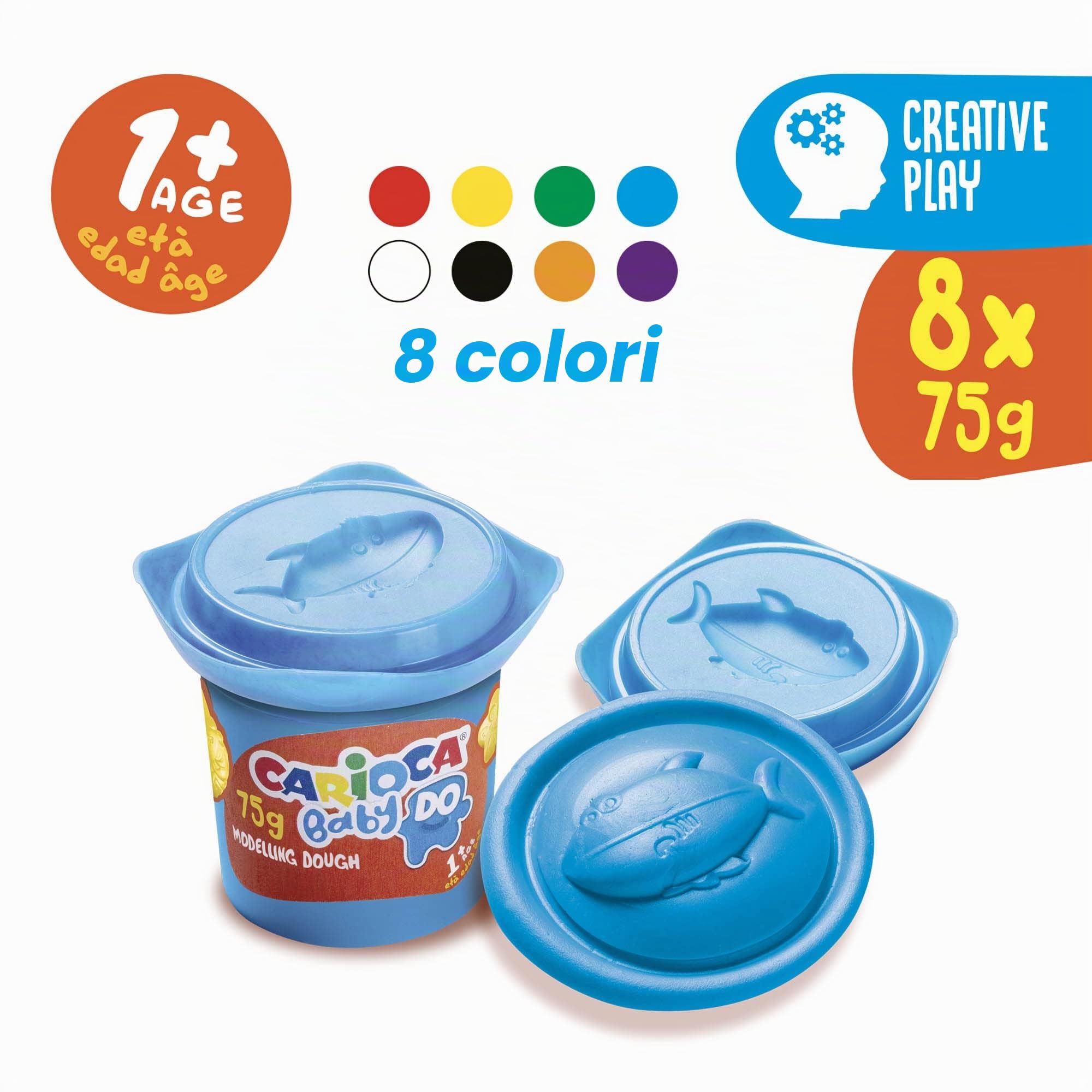 CARIOCA Pasta da Modellare BABY DO, Set di 8 Colori, per Bambini dai 12 Mesi, Colori Brillanti e Miscelabili, Non Sporca le Mani e Asciuga all'Aria, Contiene Frumento