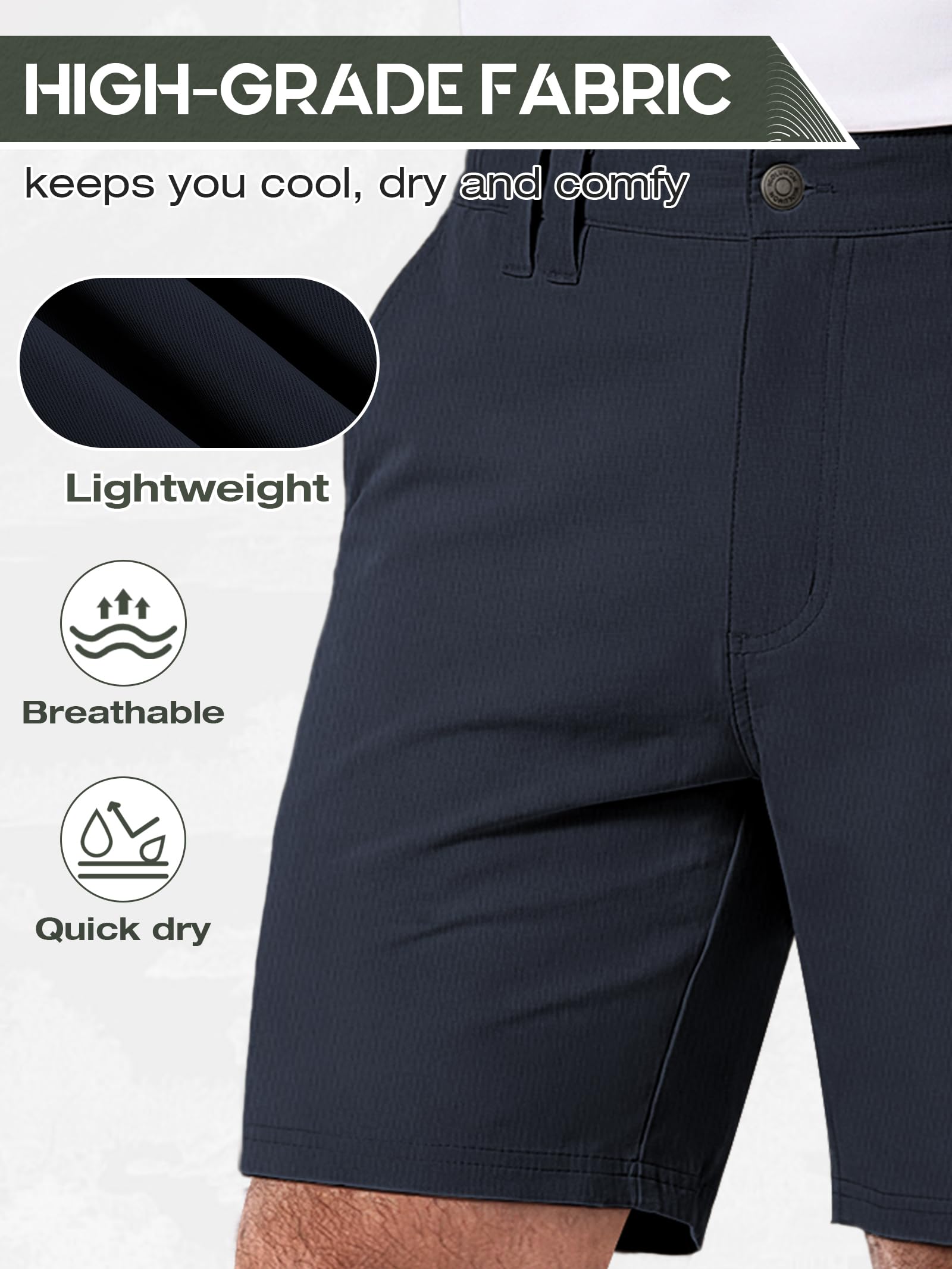 IGOLUMON Short de Golf Homme Chic Bermuda Sport Stretch Taille Élastique Invisible
